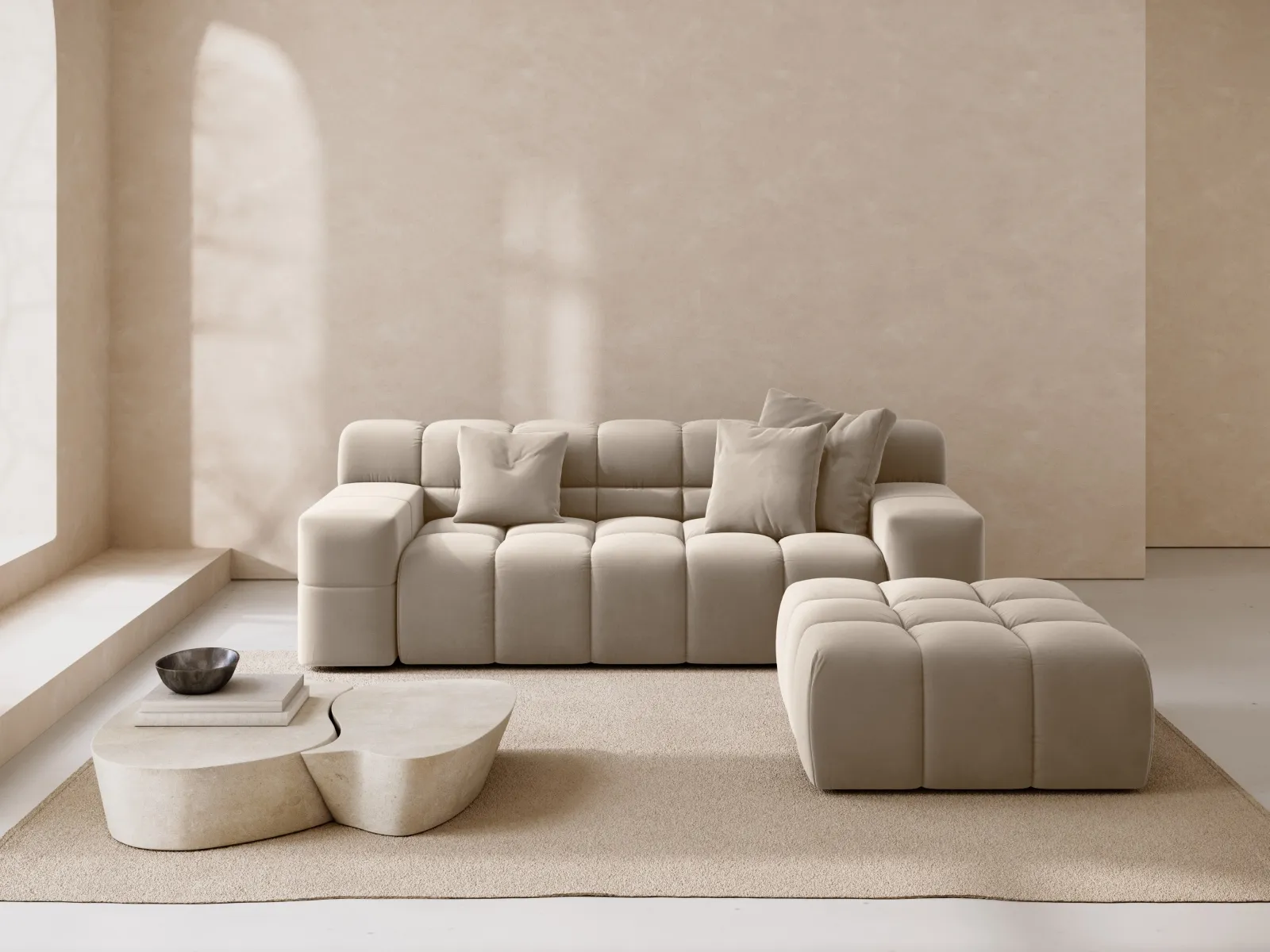 Hawaii Pouf aus Samt oder Strukturstoff, 90x100x38 cm - Image 2