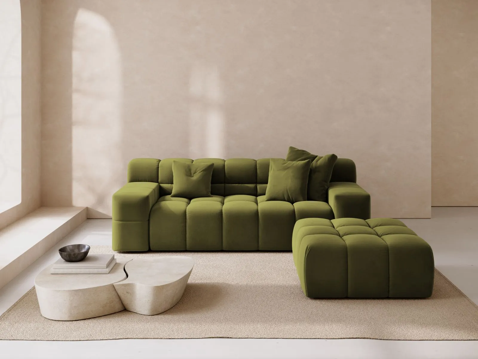 Hawaii Pouf aus Samt oder Strukturstoff, 90x100x38 cm - Image 22