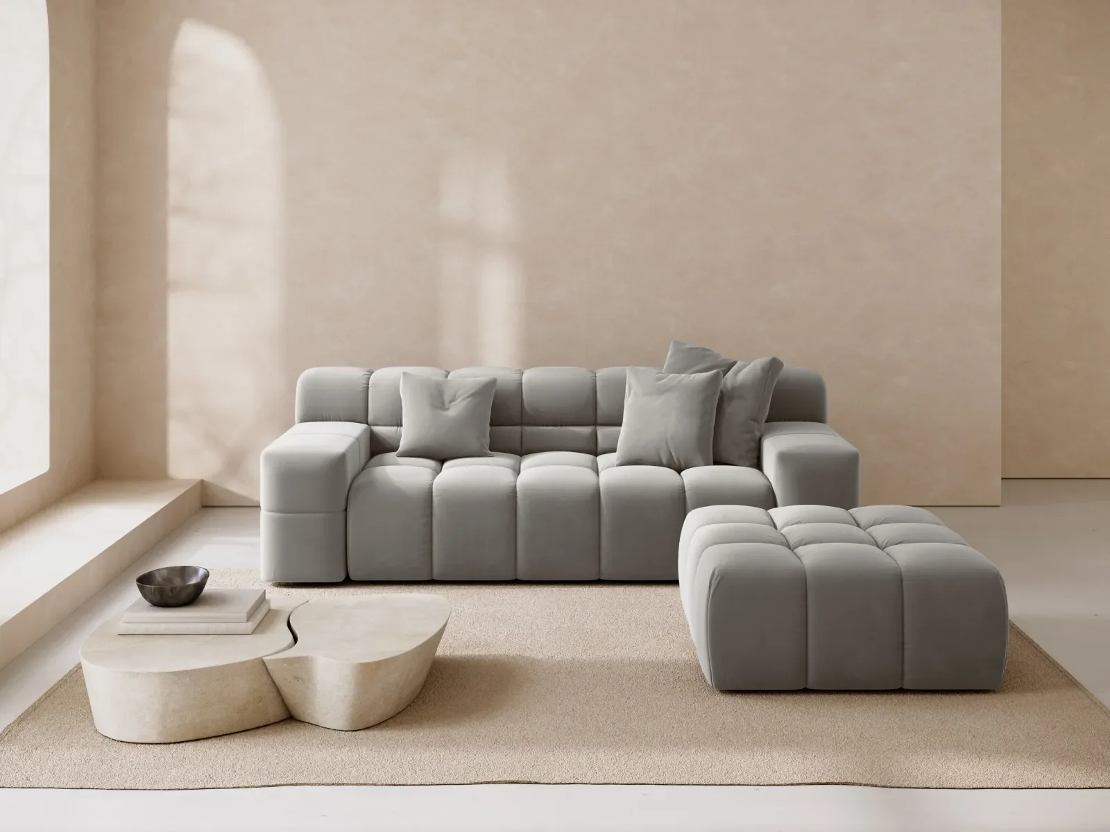 Hawaii Pouf aus Samt oder Strukturstoff, 90x100x38 cm - Image 27