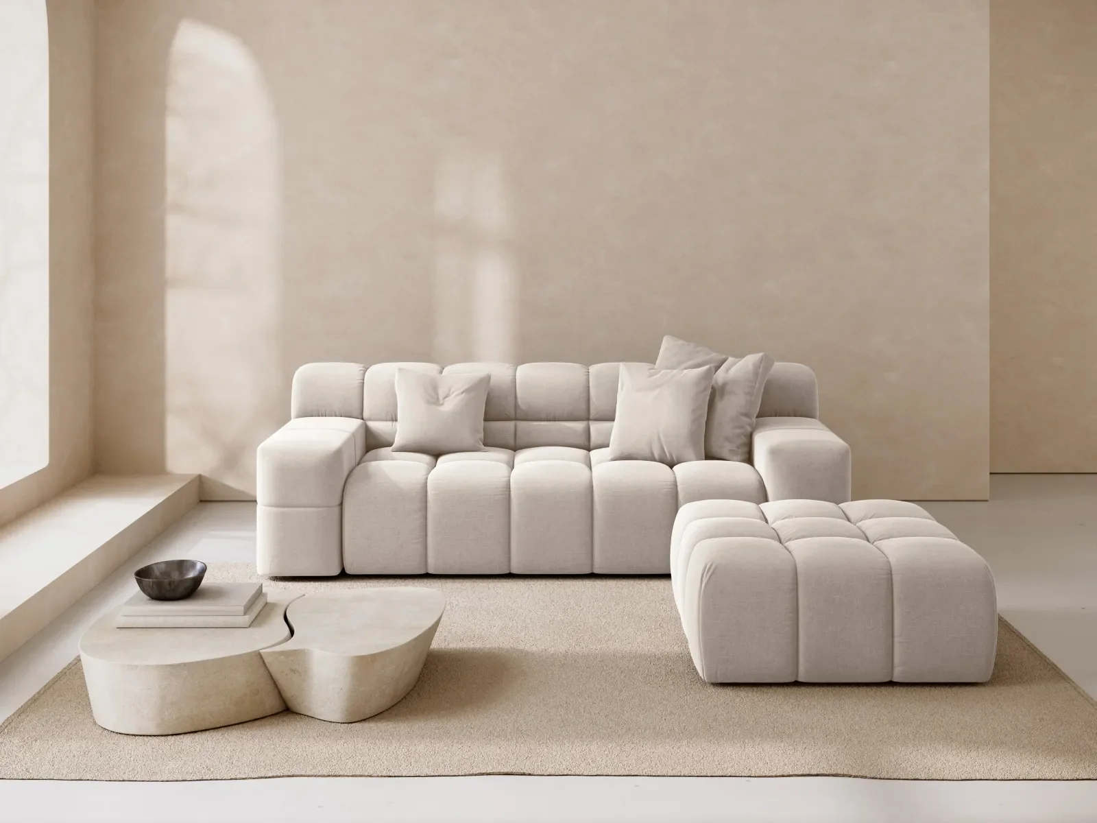 Hawaii Pouf aus Samt oder Strukturstoff, 90x100x38 cm - Image 32