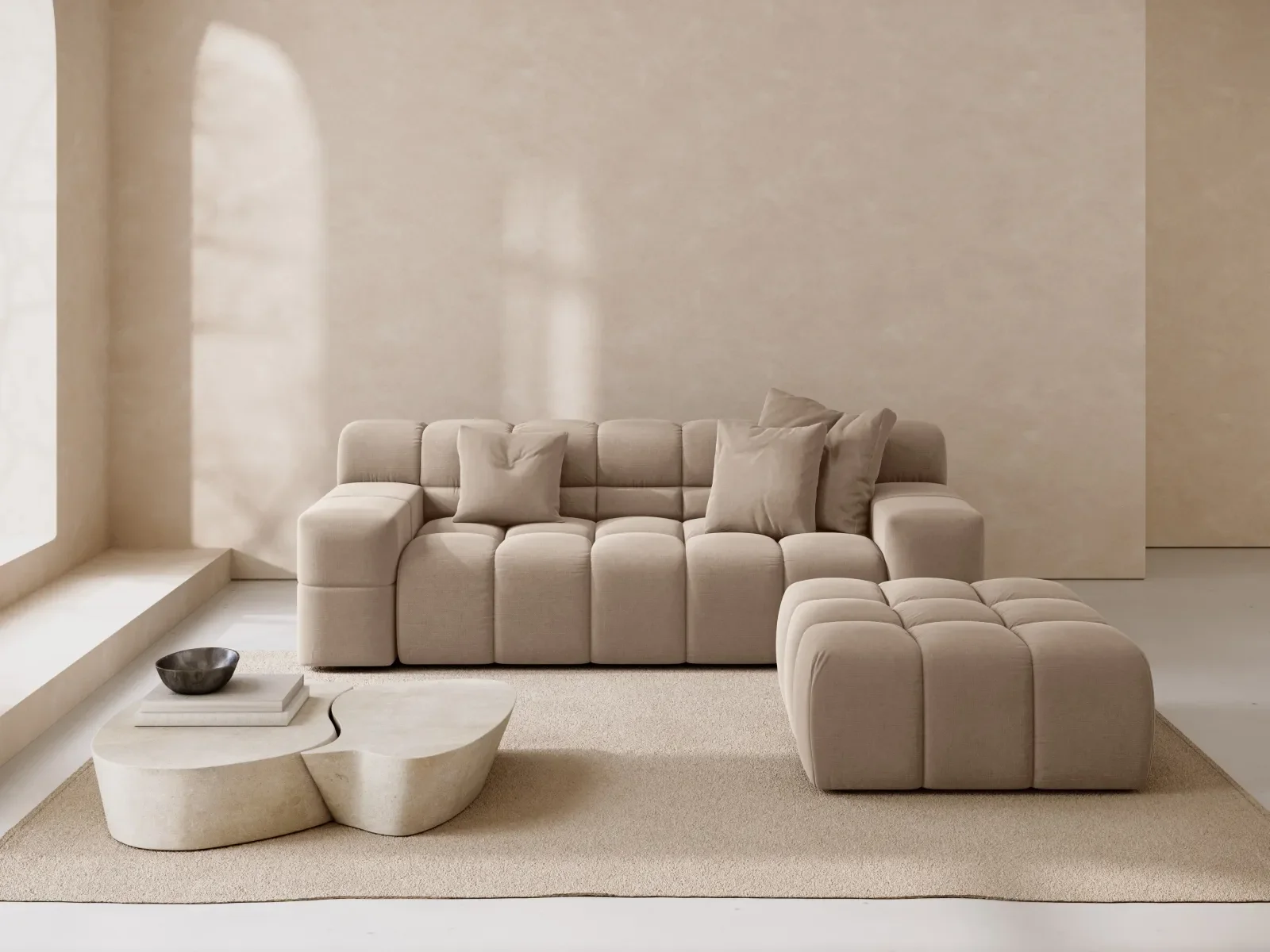 Hawaii Pouf aus Samt oder Strukturstoff, 90x100x38 cm - Image 37