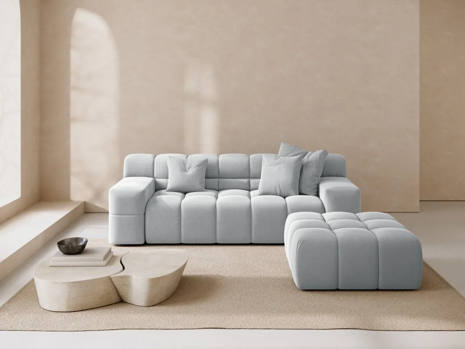Hawaii Pouf aus Samt oder Strukturstoff, 90x100x38 cm - Image 52
