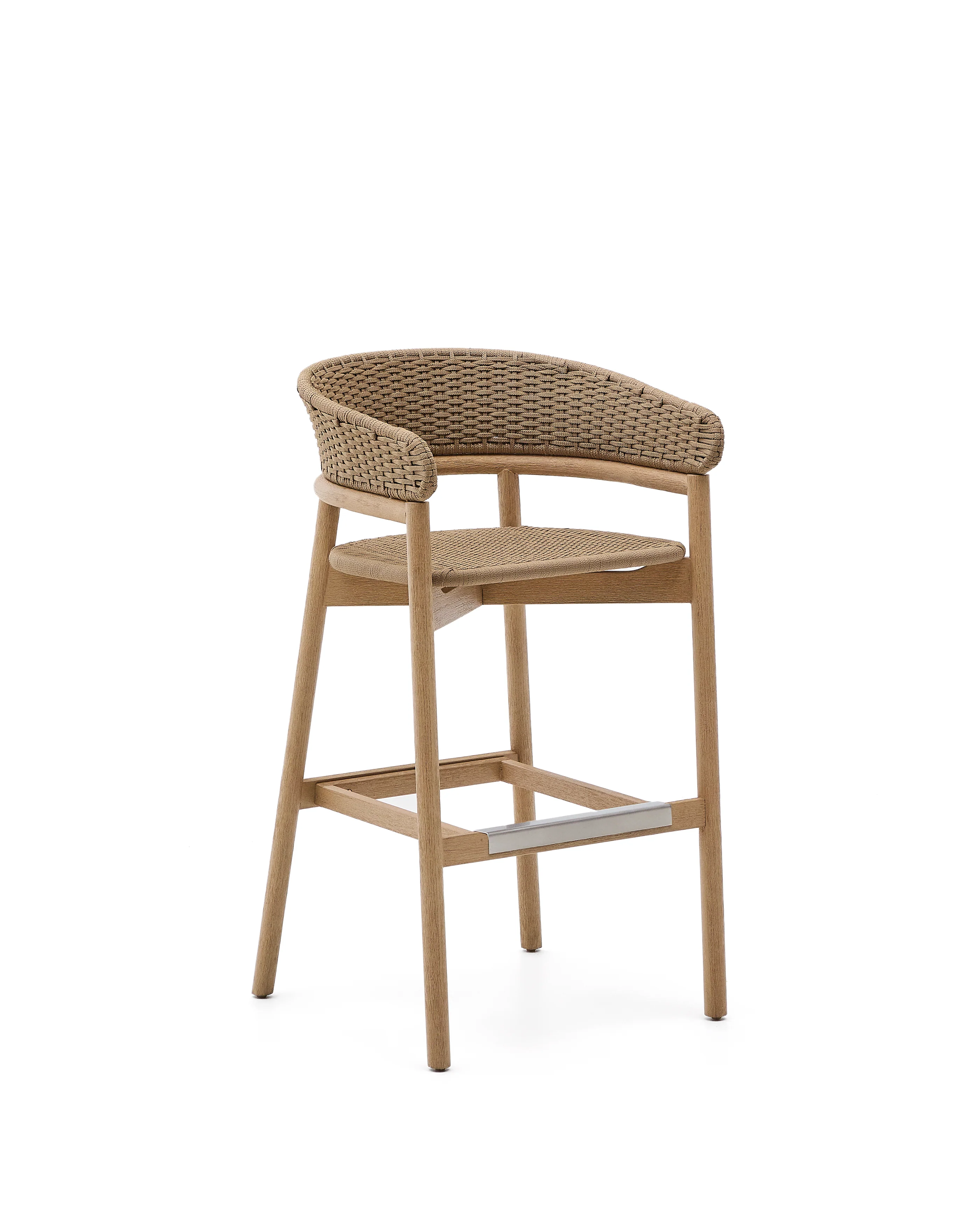 Hocker Arinella aus massivem Akazienholz mit Finish in natürlichem Farbton und beige Seil 75 cm FSC 100% - Image 2