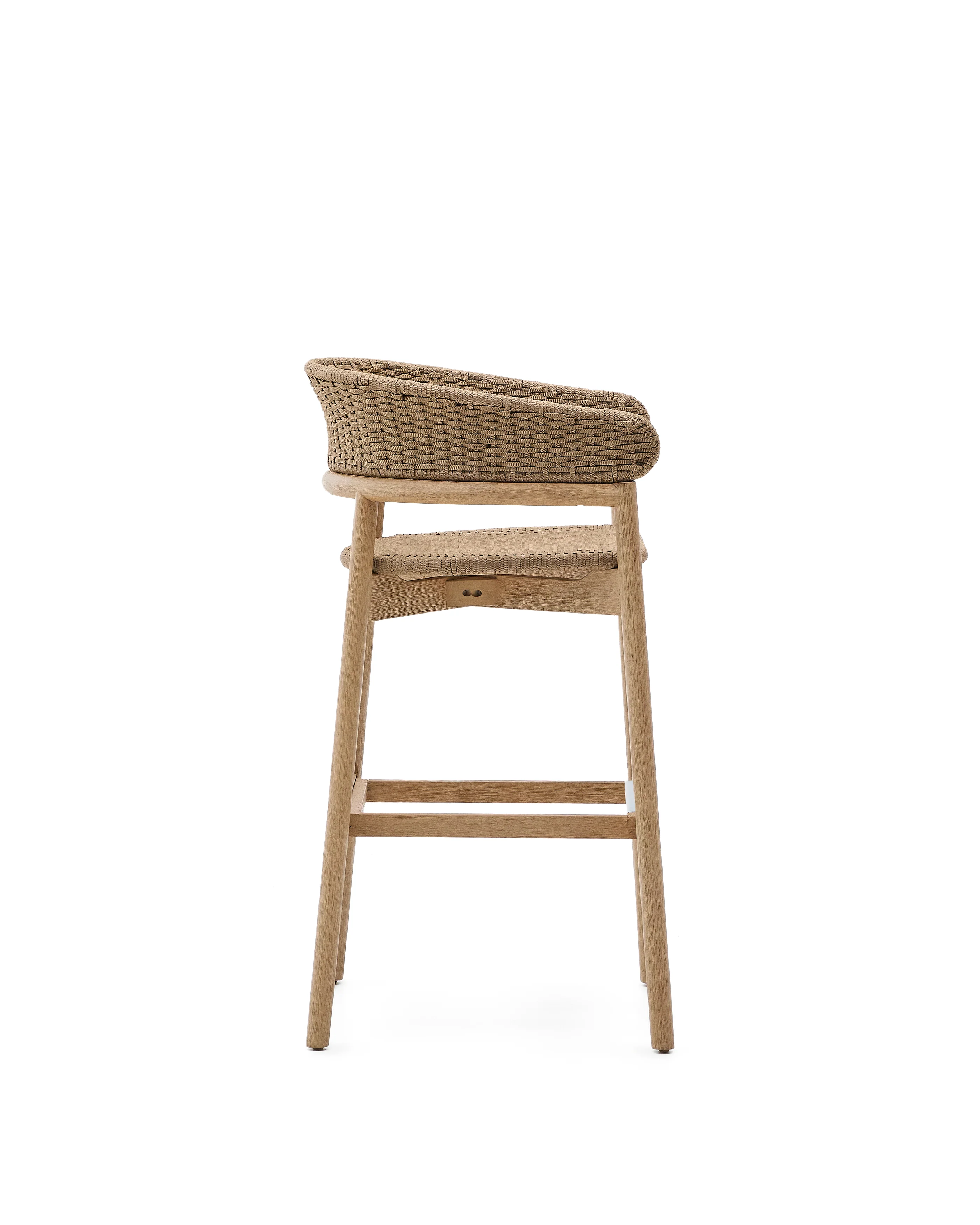 Hocker Arinella aus massivem Akazienholz mit Finish in natürlichem Farbton und beige Seil 75 cm FSC 100% - Image 3