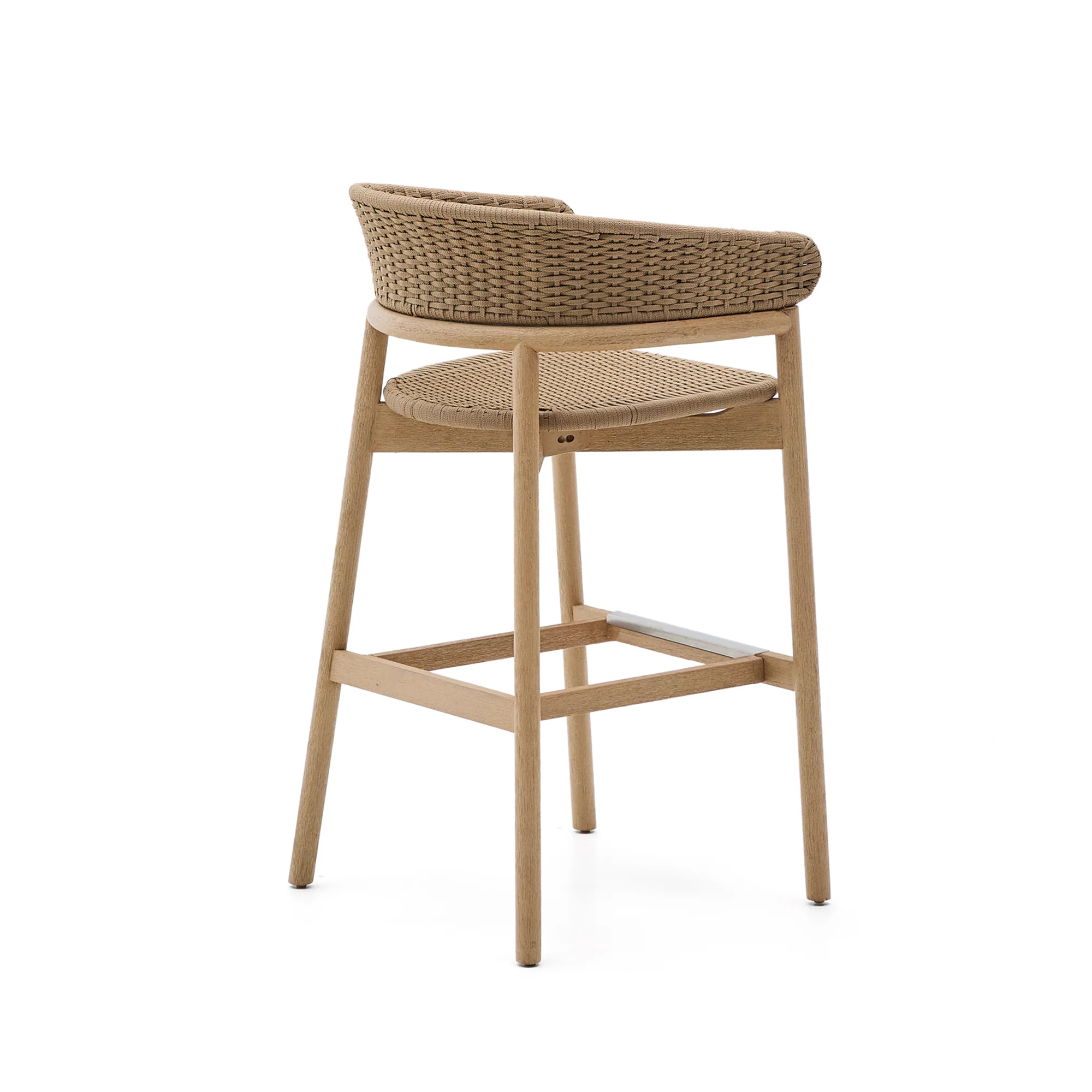 Hocker Arinella aus massivem Akazienholz mit Finish in natürlichem Farbton und beige Seil 75 cm FSC 100% - Image 4