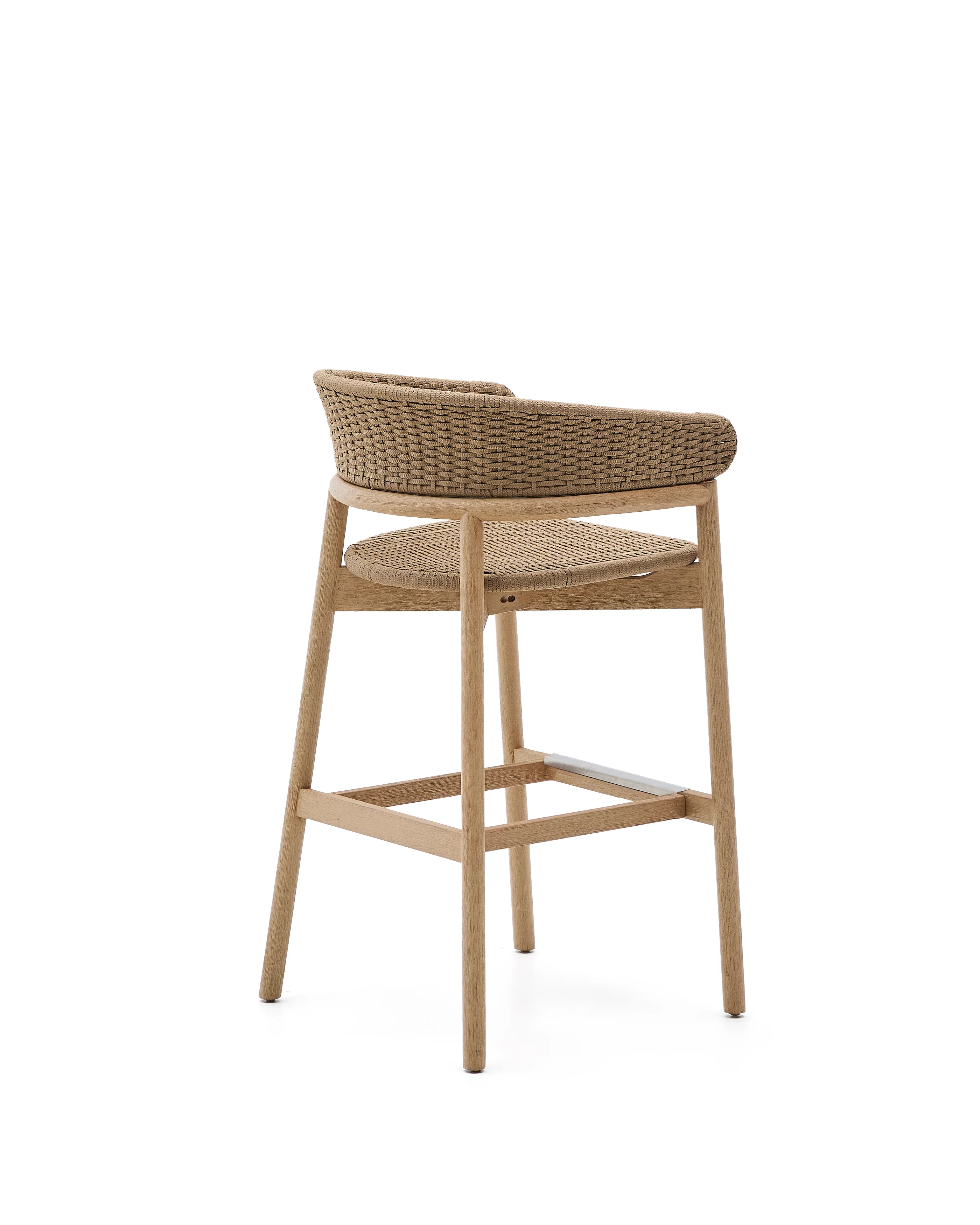 Hocker Arinella aus massivem Akazienholz mit Finish in natürlichem Farbton und beige Seil 75 cm FSC 100% - Image 5
