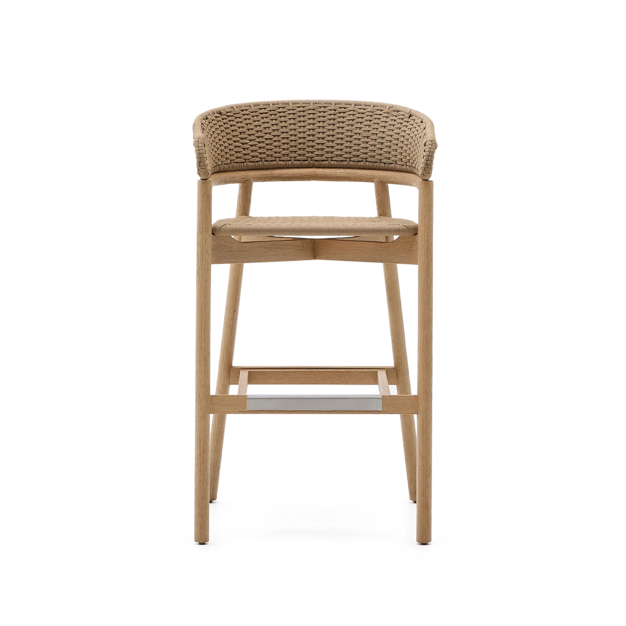 Hocker Arinella aus massivem Akazienholz mit Finish in natürlichem Farbton und beige Seil 75 cm FSC 100% - Image 6