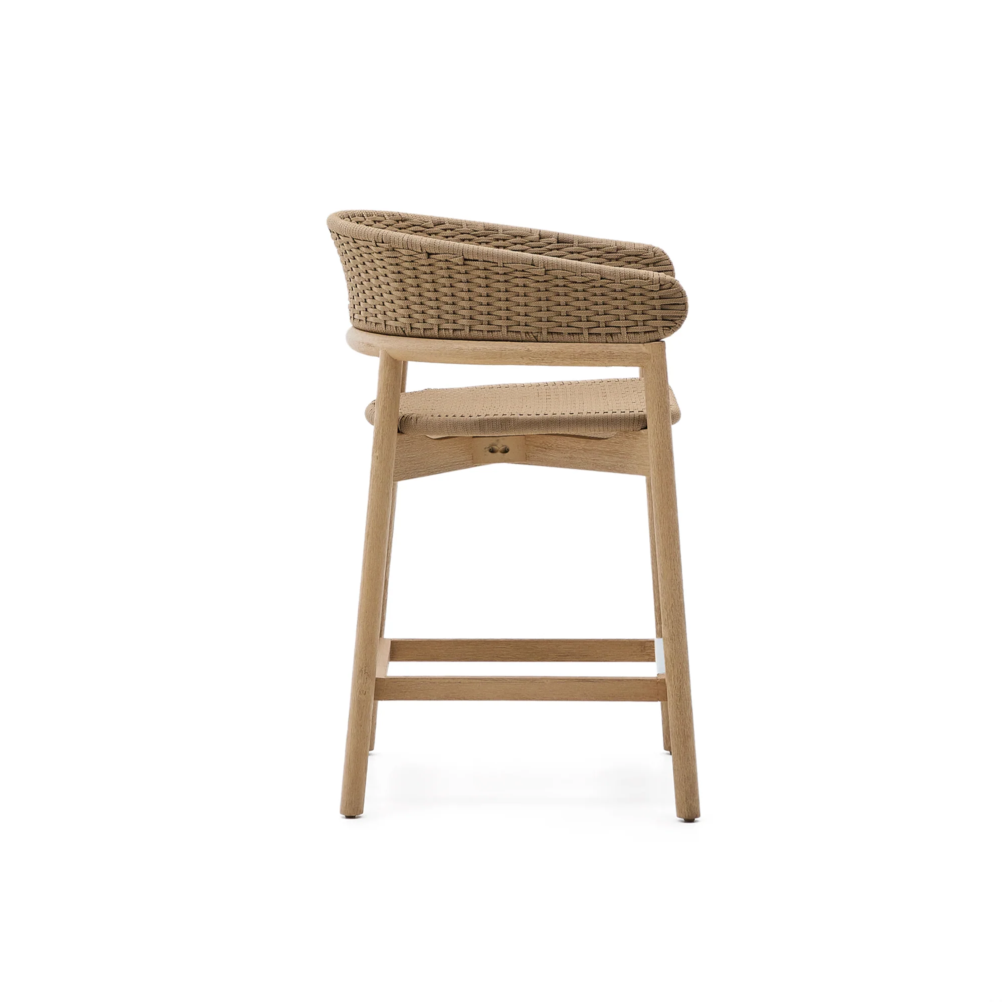 Hocker Arinella aus massivem Akazienholz mit Finish in natürlichem Farbton und beigem Seil 65 cm FSC 100% - Image 2