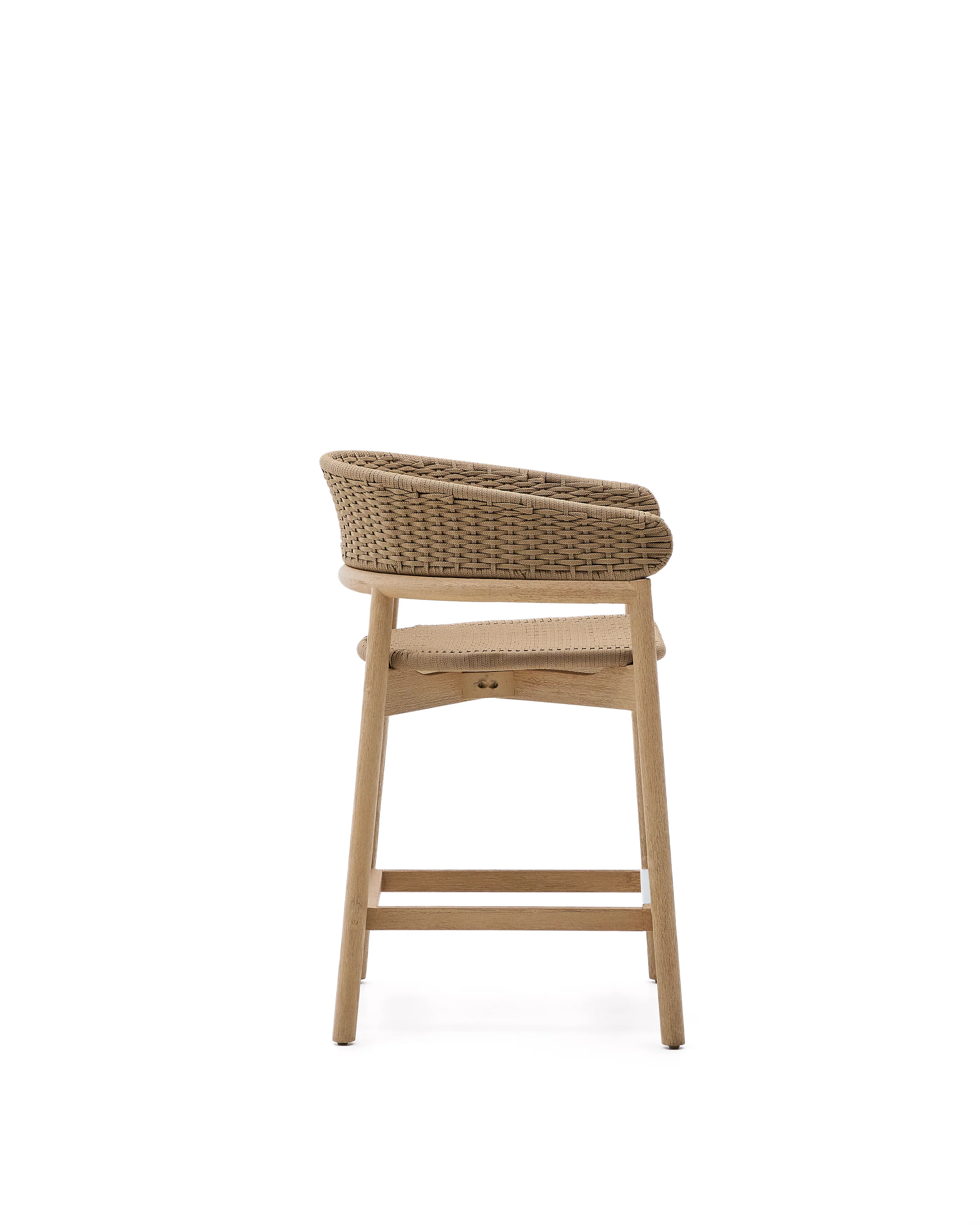 Hocker Arinella aus massivem Akazienholz mit Finish in natürlichem Farbton und beigem Seil 65 cm FSC 100% - Image 3