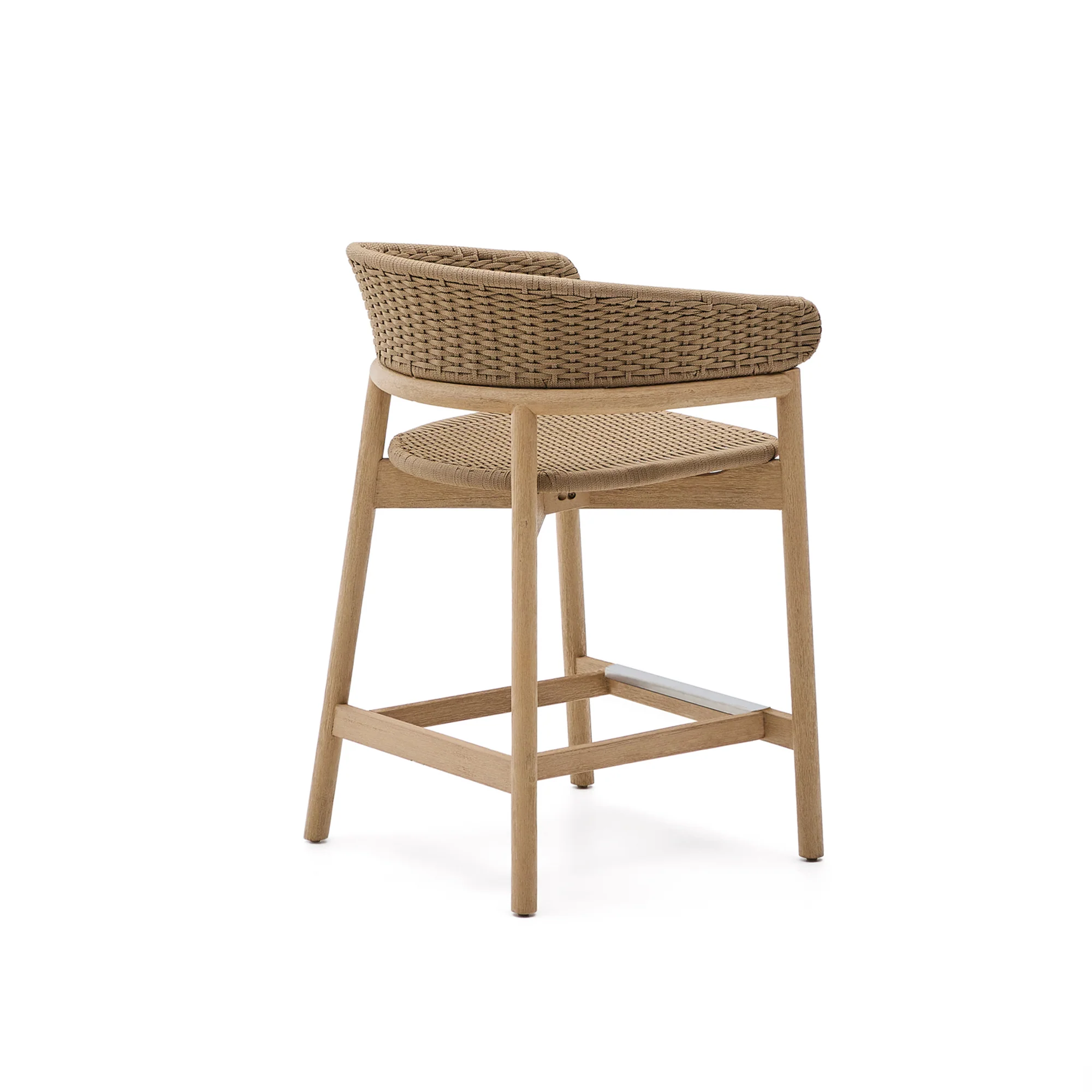 Hocker Arinella aus massivem Akazienholz mit Finish in natürlichem Farbton und beigem Seil 65 cm FSC 100% - Image 4