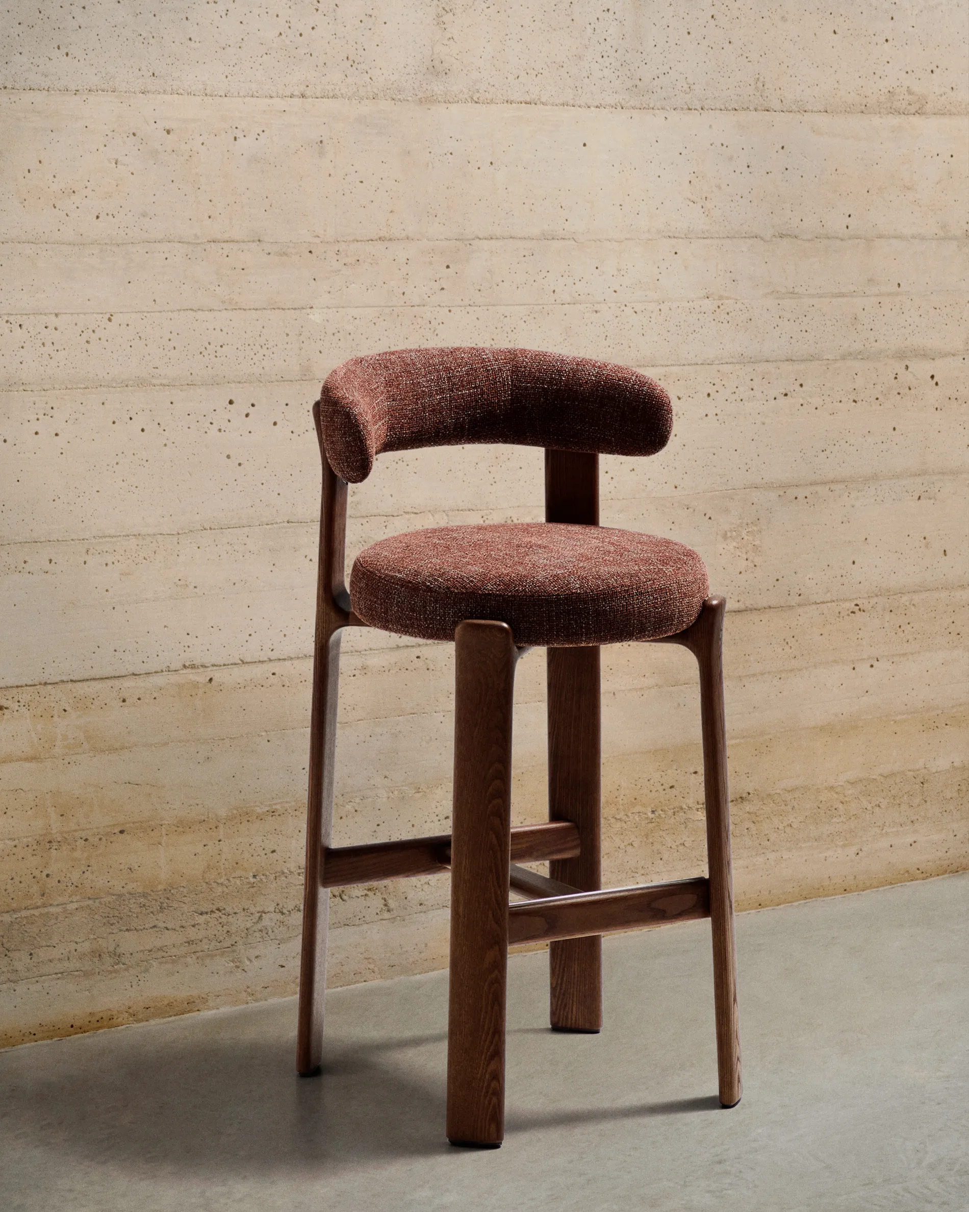 Hocker Granite aus Chenille und massivem Eschenholz, FSC 100%, 75 cm - Image 2
