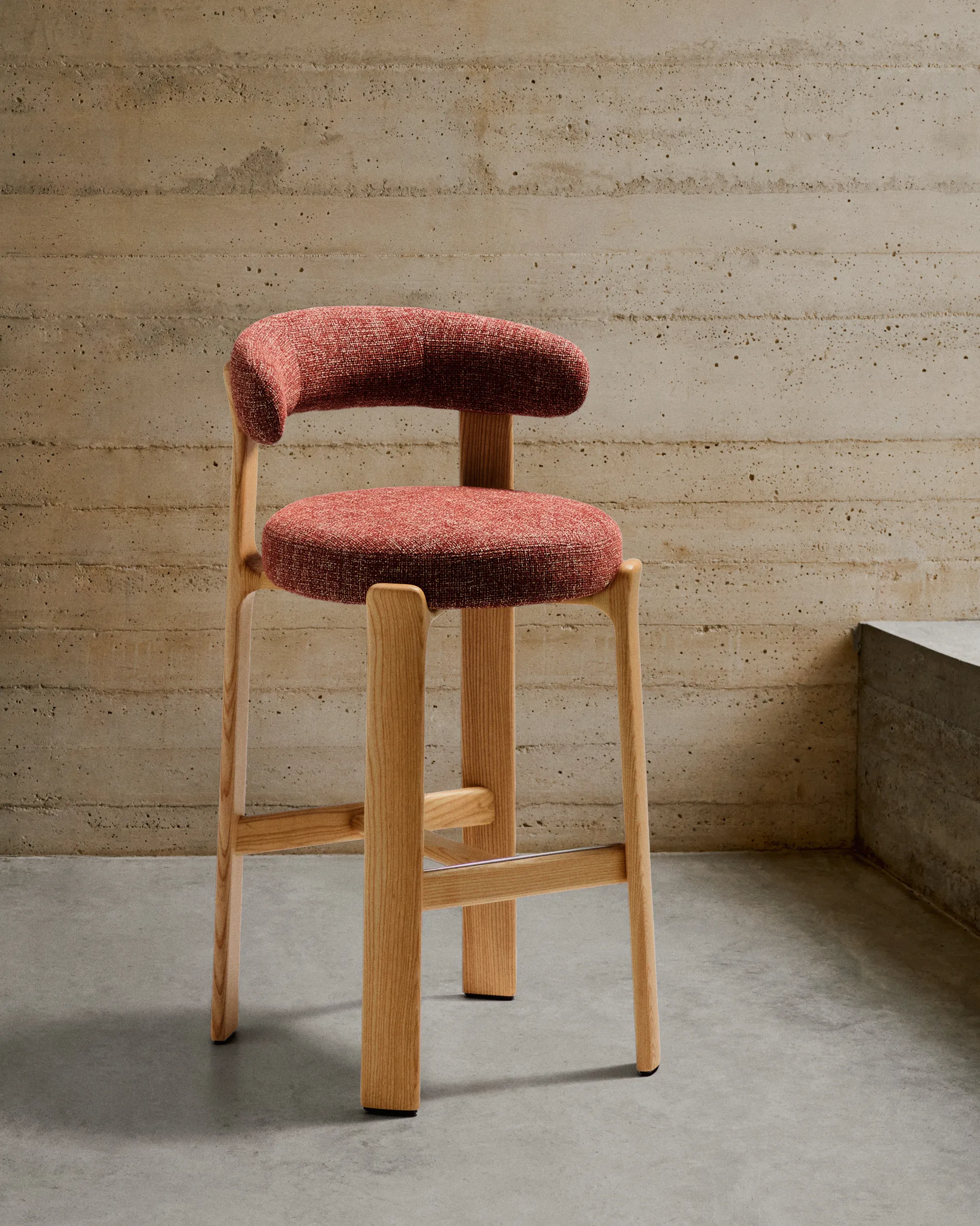 Hocker Granite aus Chenille und massivem Eschenholz, FSC 100%, 75 cm - Image 42