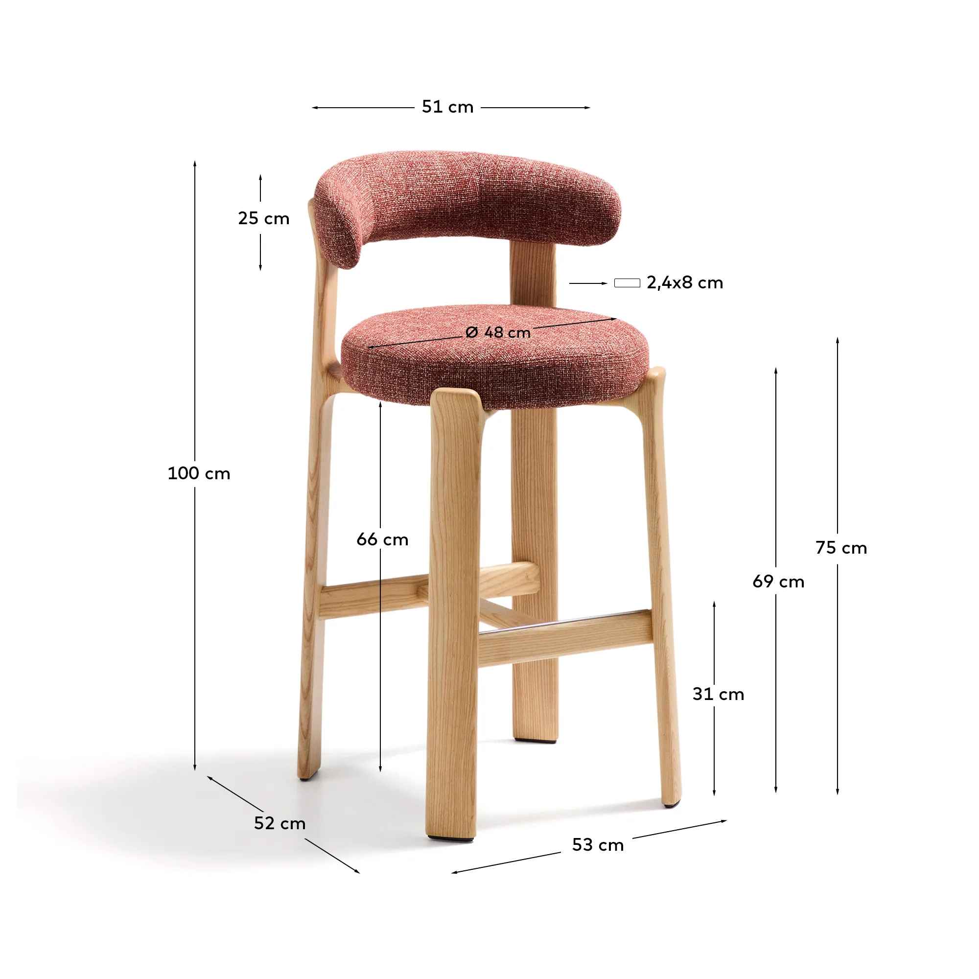 Hocker Granite aus Chenille und massivem Eschenholz, FSC 100%, 75 cm - Image 44