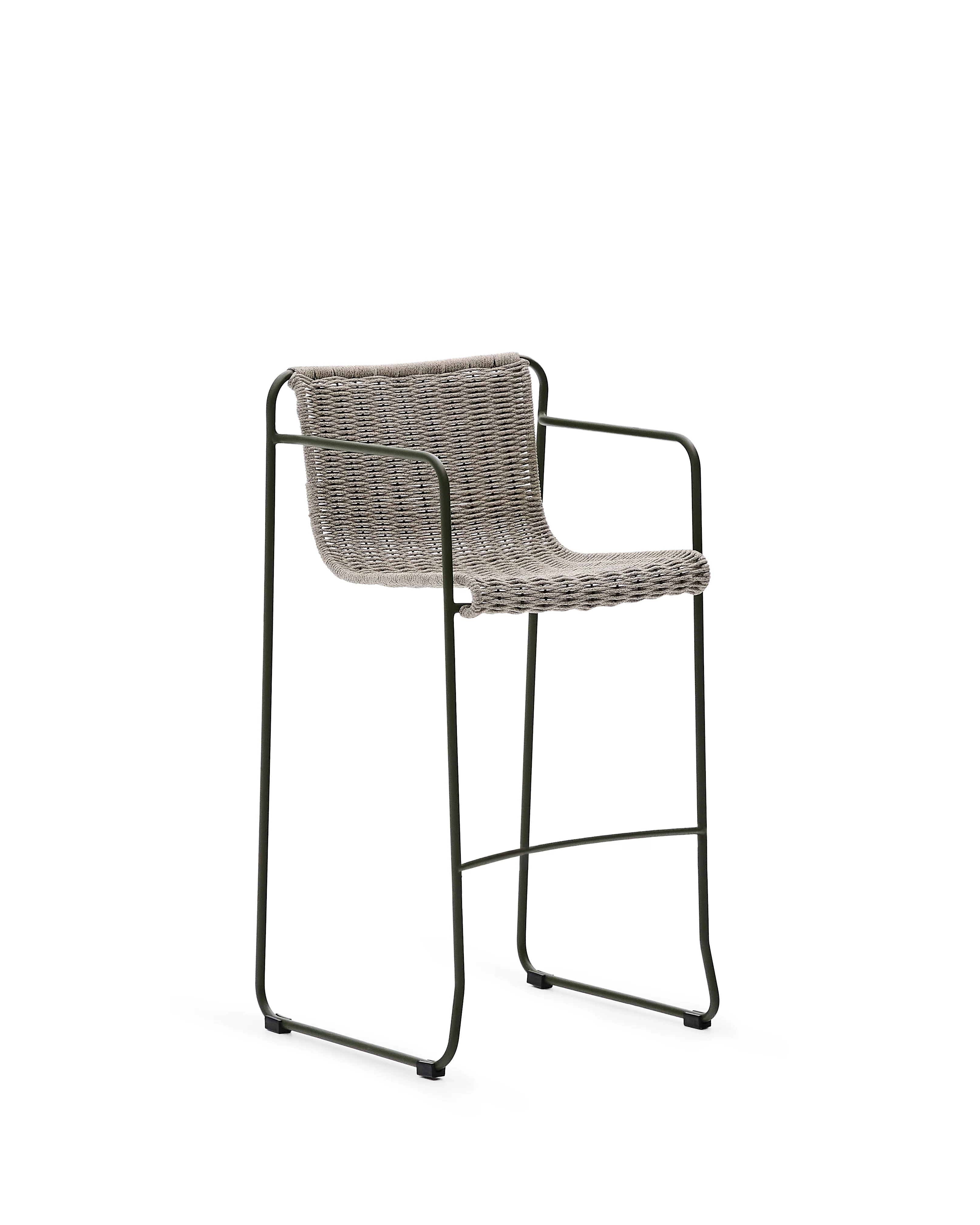 Hocker Maurina aus grün verzinktem Stahl mit écrufarbenem und grauem Seil 74,5 cm