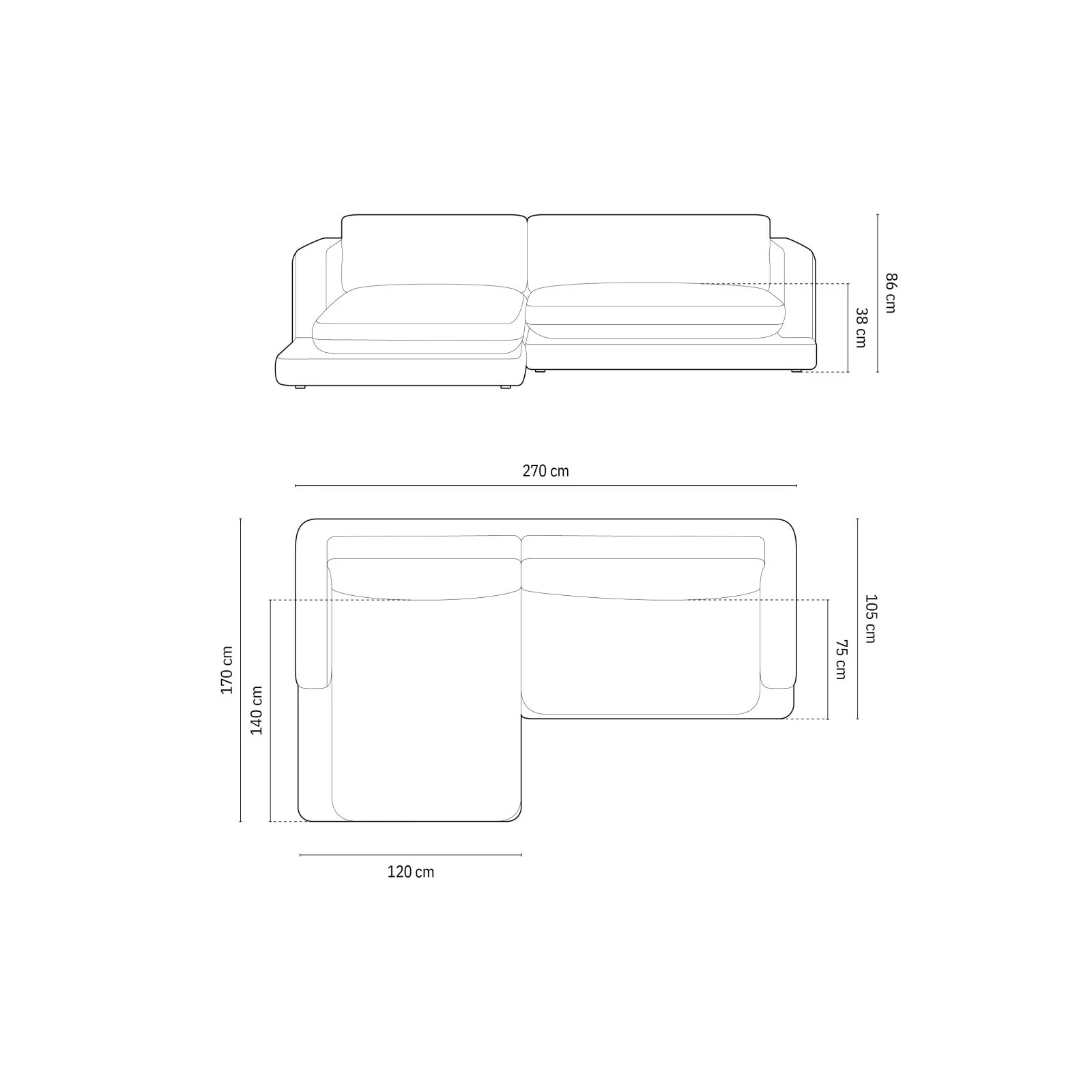 Ibiza 4-Sitzer Ecksofa, Linke Seite, aus Samt oder Strukturstoff, 270x170x86 cm - Image 68