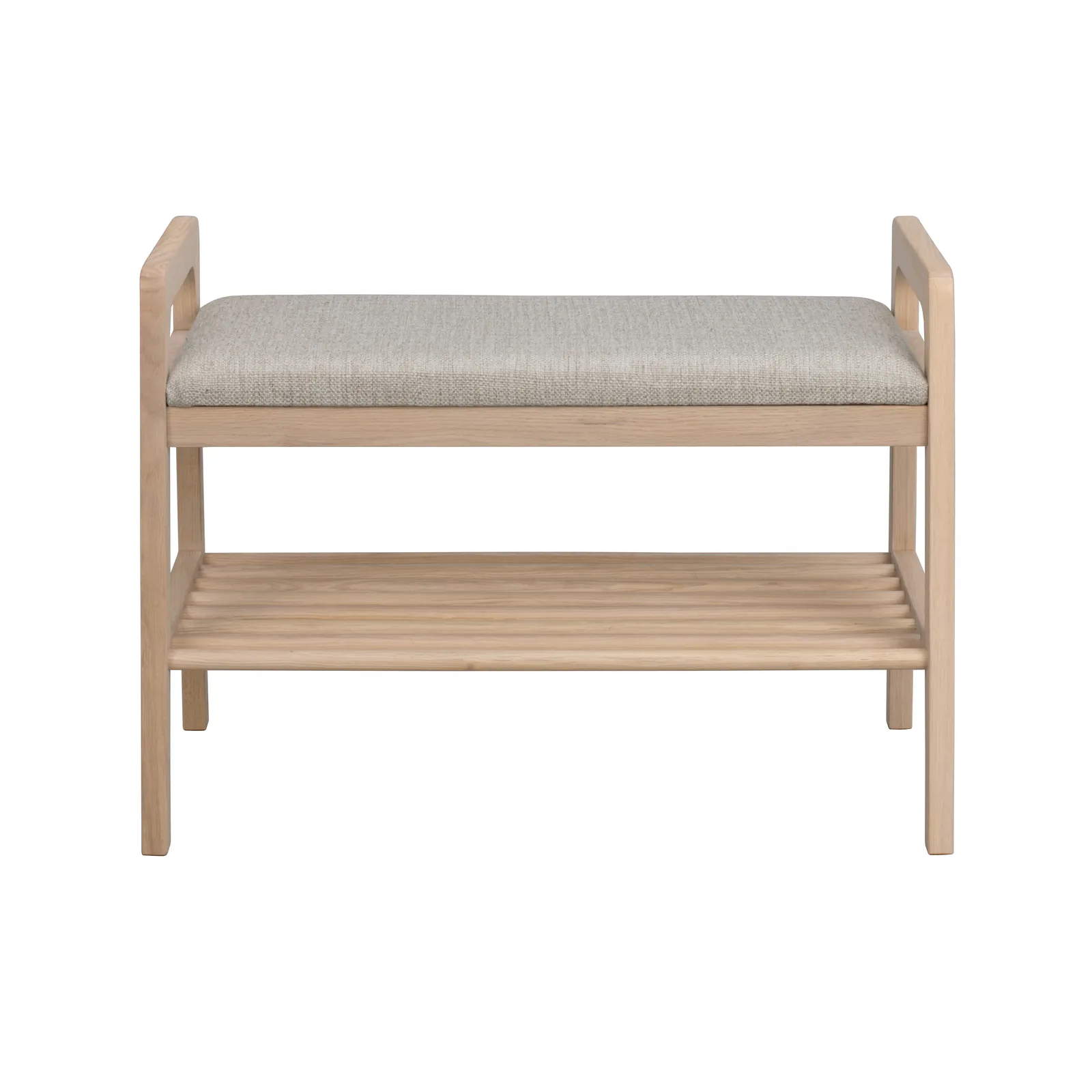 INVERNESS Flurbank aus Eiche und Stoff, in Weiß pigmentiert/beige, 75x40x55 cm