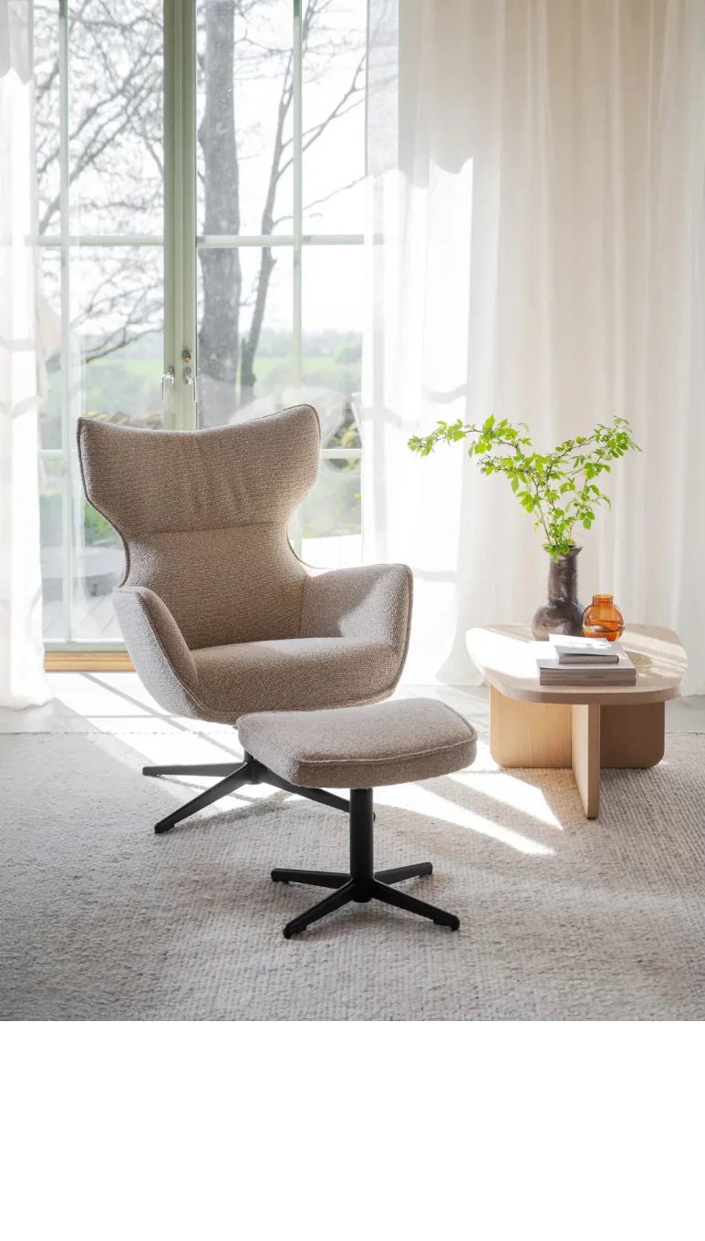 JENKINS Sofasessel drehbar, schaukelbar, in Beige/schwarz 85x73x100cm - Image 2
