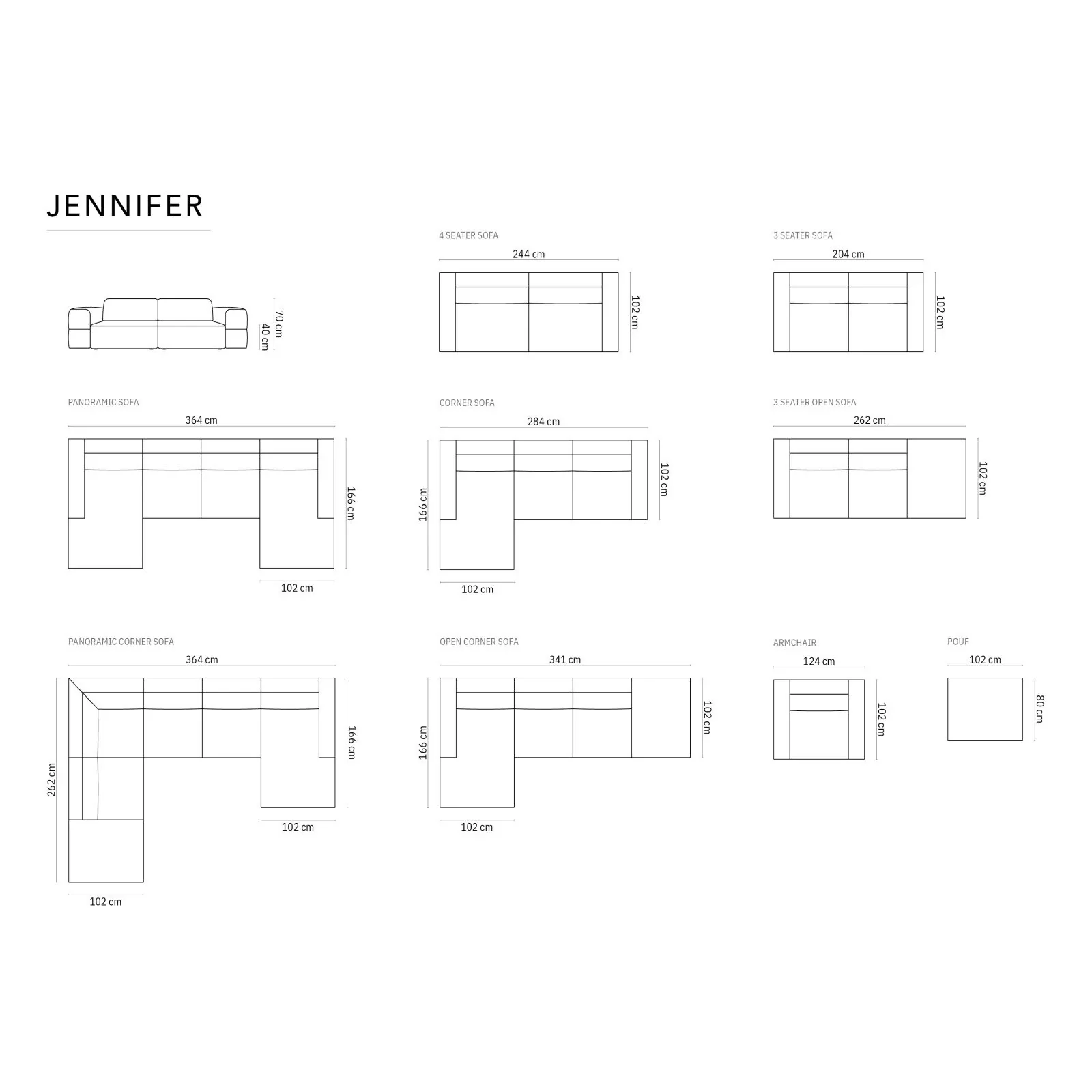 Jennifer 3-Sitzer Sofa mit Bezug aus Samt oder Chenille, 204x102 cm - Image 65