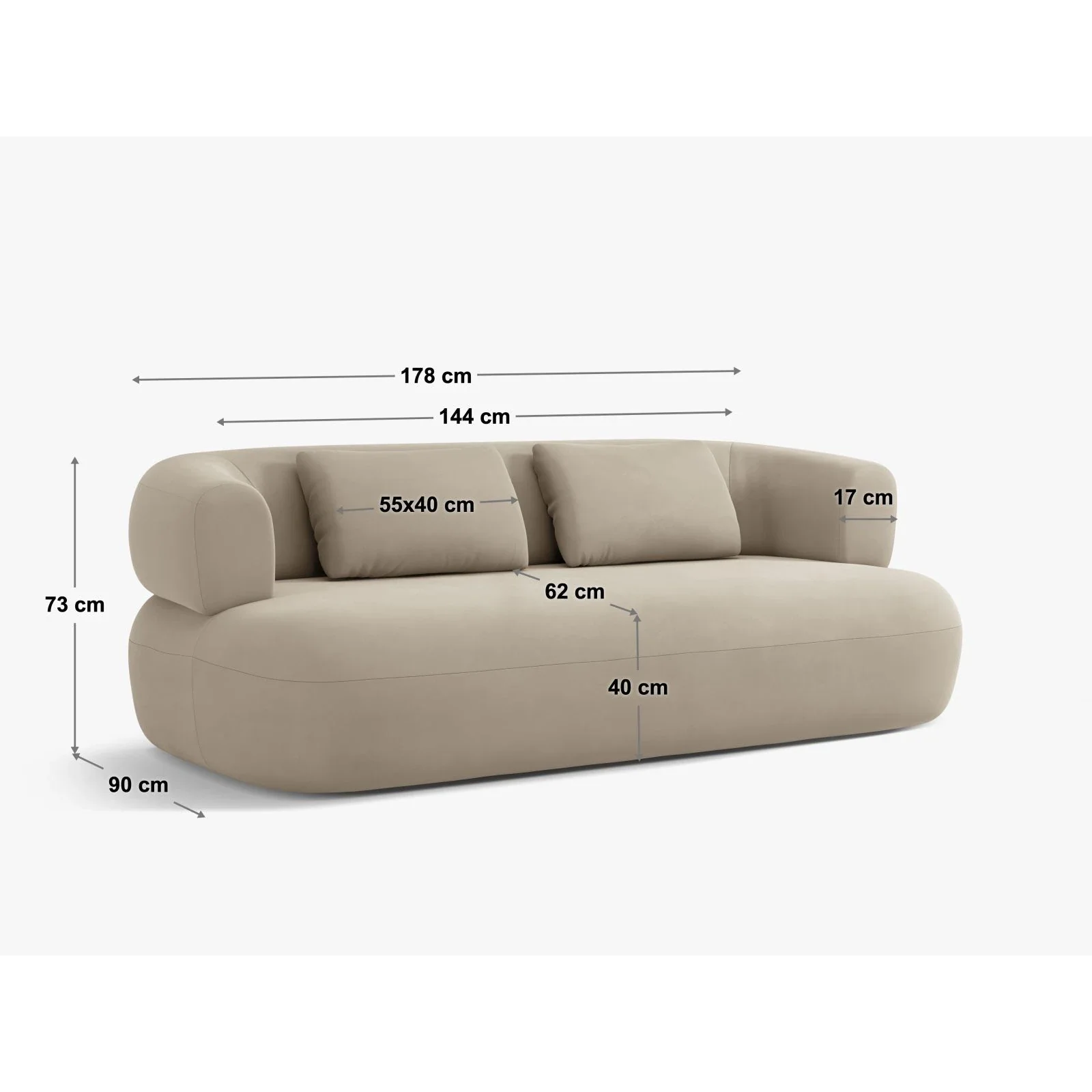 Jenny 2-Sitzer Sofa mit Bezug aus Samt, Boucle oder Chenille, 178x90 cm - Image 89