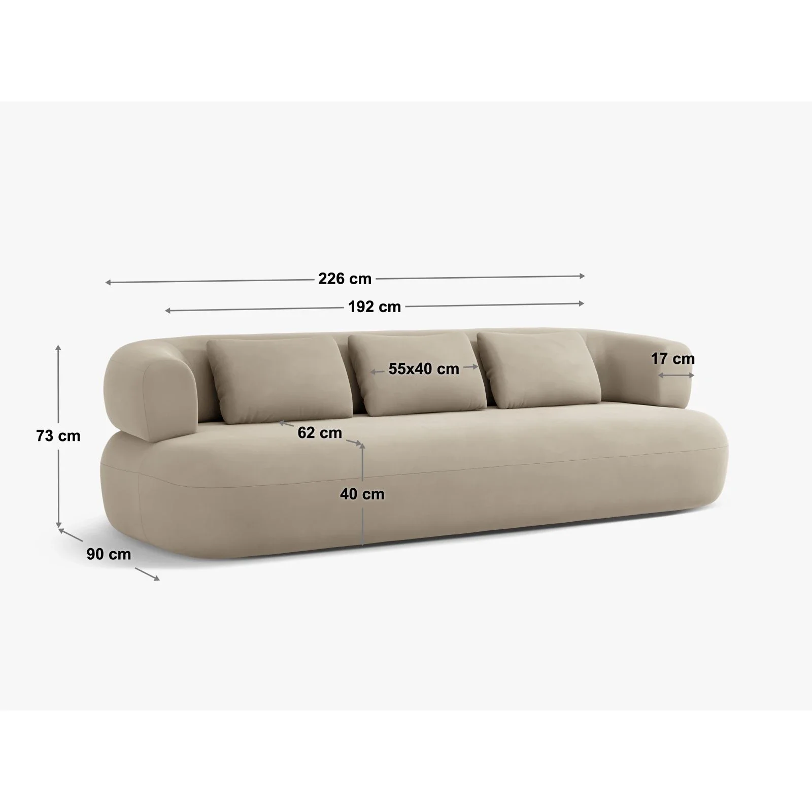 Jenny 4-Sitzer Sofa mit Bezug aus Samt, Boucle oder Chenille, 226x90 cm - Image 54