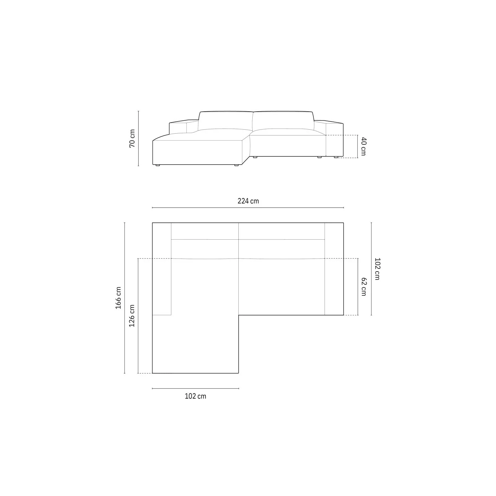 Jodie 3-Sitzer Ecksofa, Linke Seite, aus Samt oder Strukturstoff, 224x166 cm - Image 5