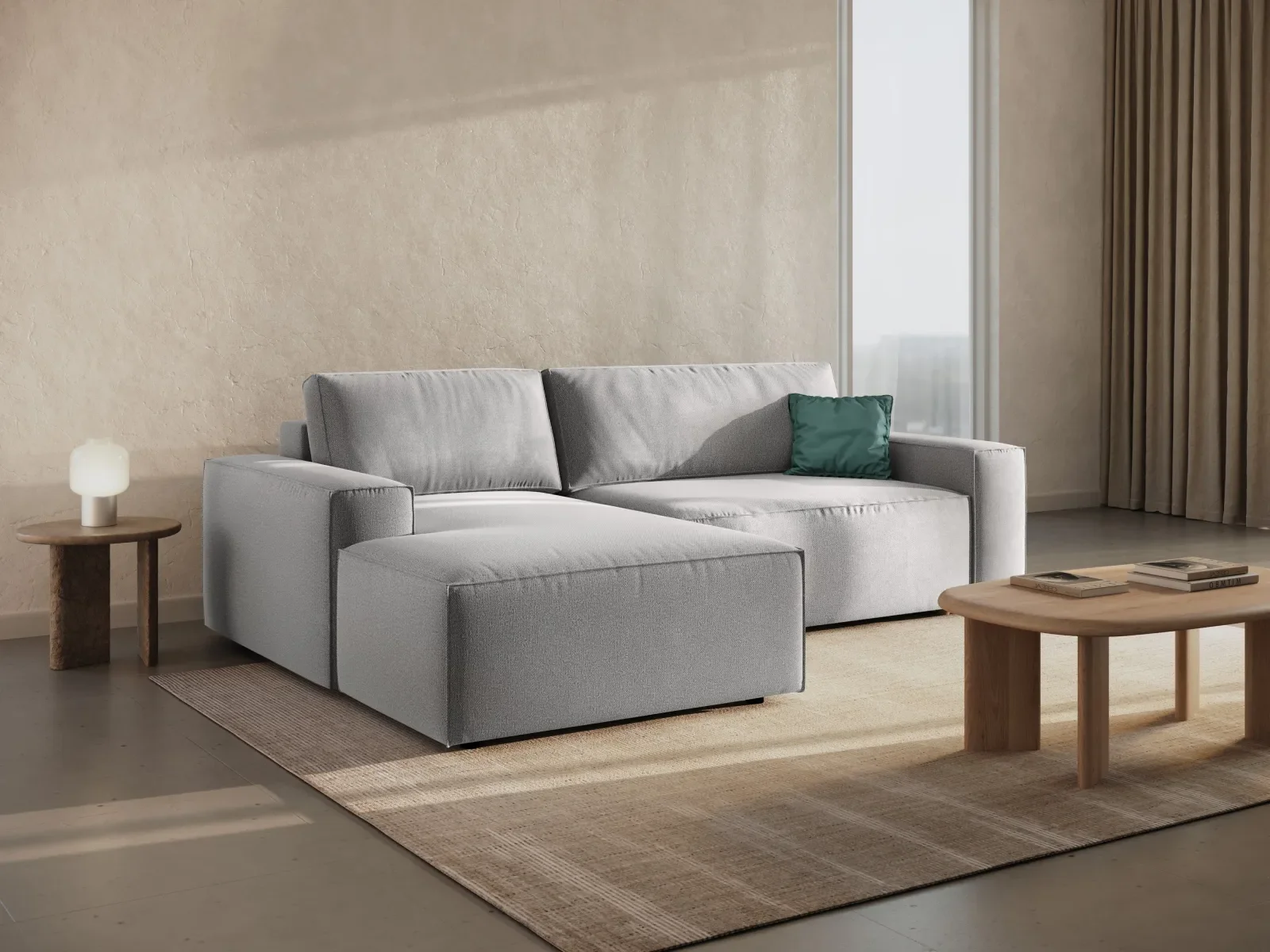 Jodie 3-Sitzer Ecksofa Links mit Schlaffunktion und Bettkasten mit Bezug aus Samt, Strukturstoff oder Boucle, 246x151 cm - Image 156