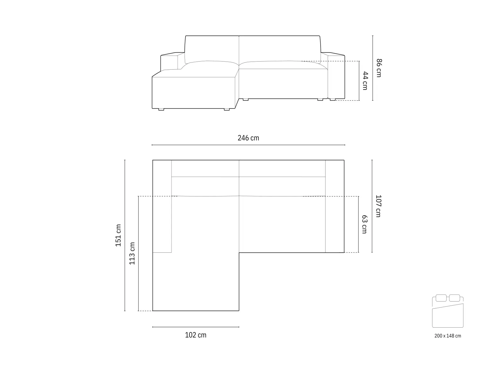 Jodie 3-Sitzer Ecksofa Links mit Schlaffunktion und Bettkasten mit Bezug aus Samt, Strukturstoff oder Boucle, 246x151 cm - Image 17