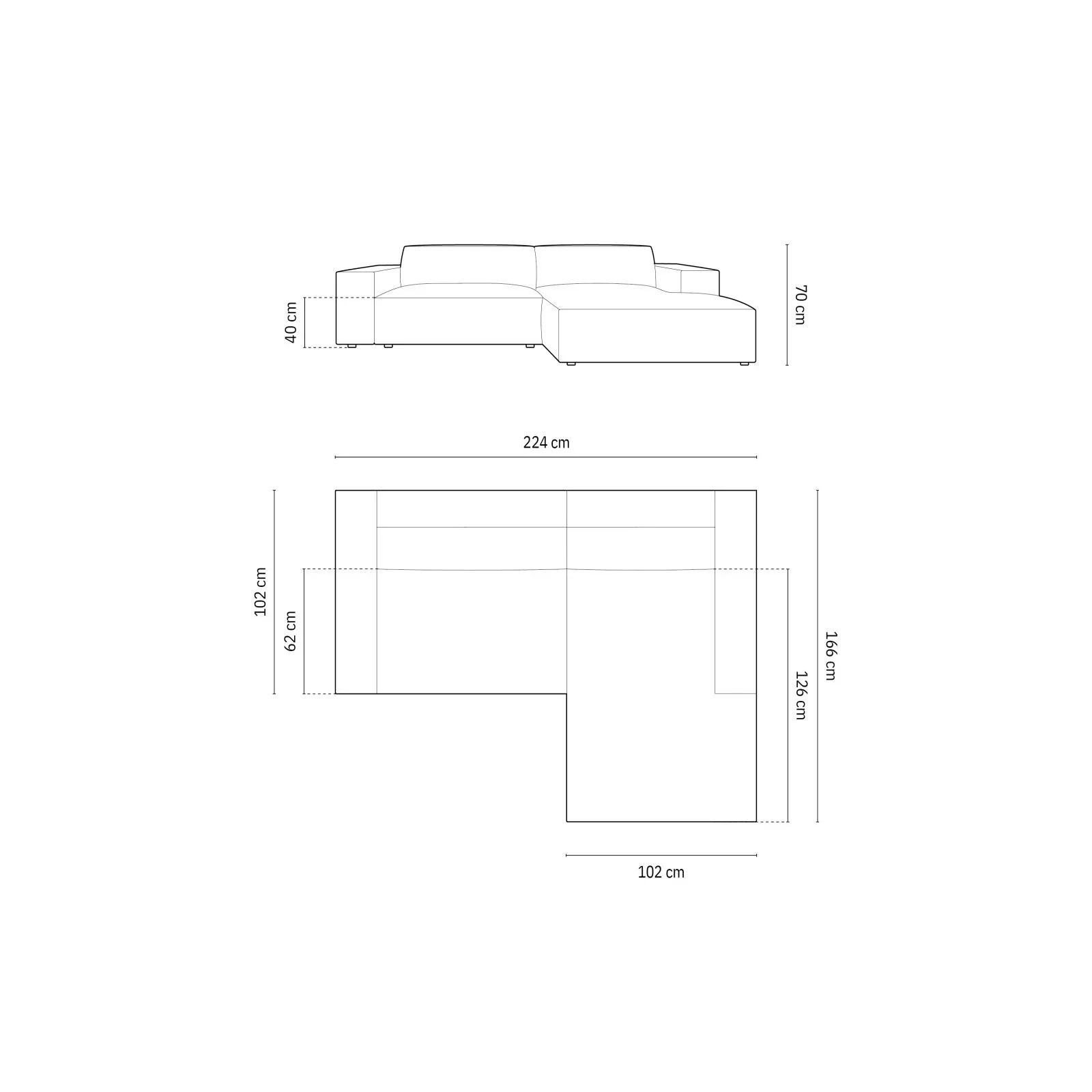 Jodie 3-Sitzer Ecksofa, Rechte Seite, aus Samt oder Strukturstoff, 224x166 cm - Image 25