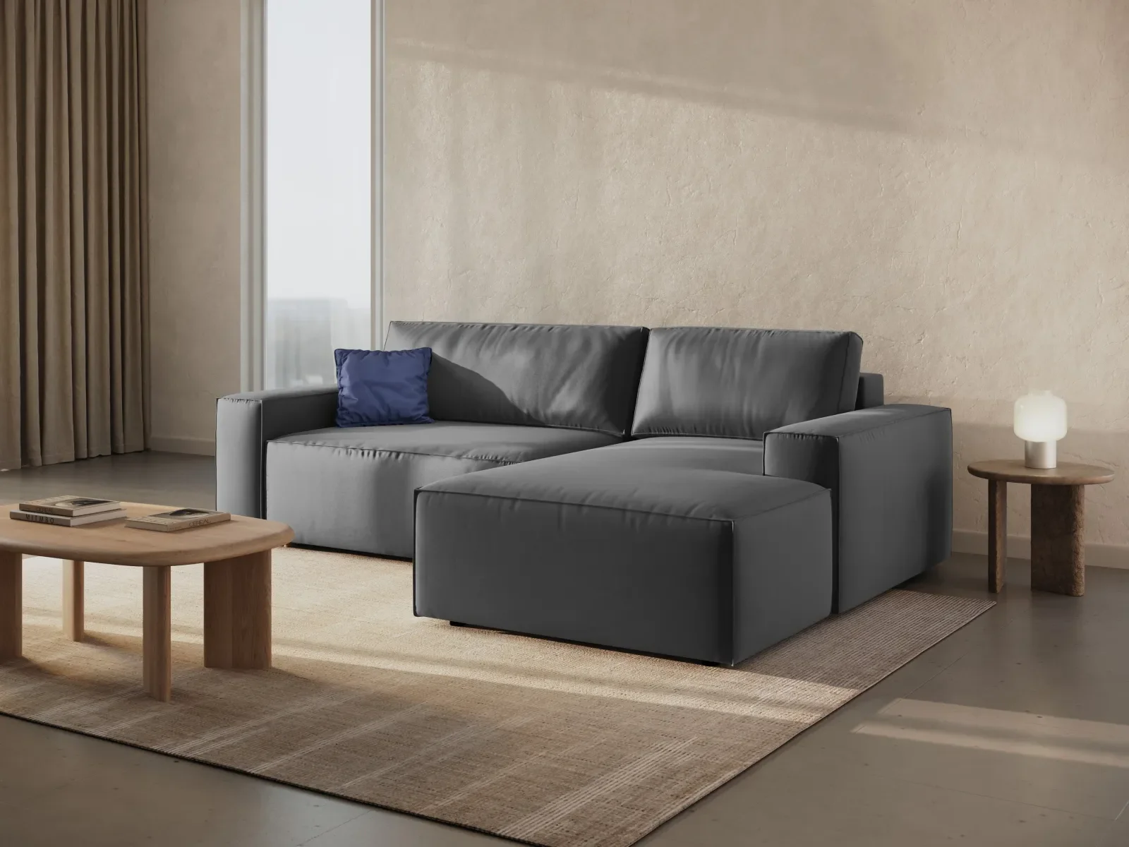 Jodie 3-Sitzer Ecksofa Rechts mit Schlaffunktion und Bettkasten mit Bezug aus Samt, Strukturstoff oder Boucle, 246x151 cm - Image 101