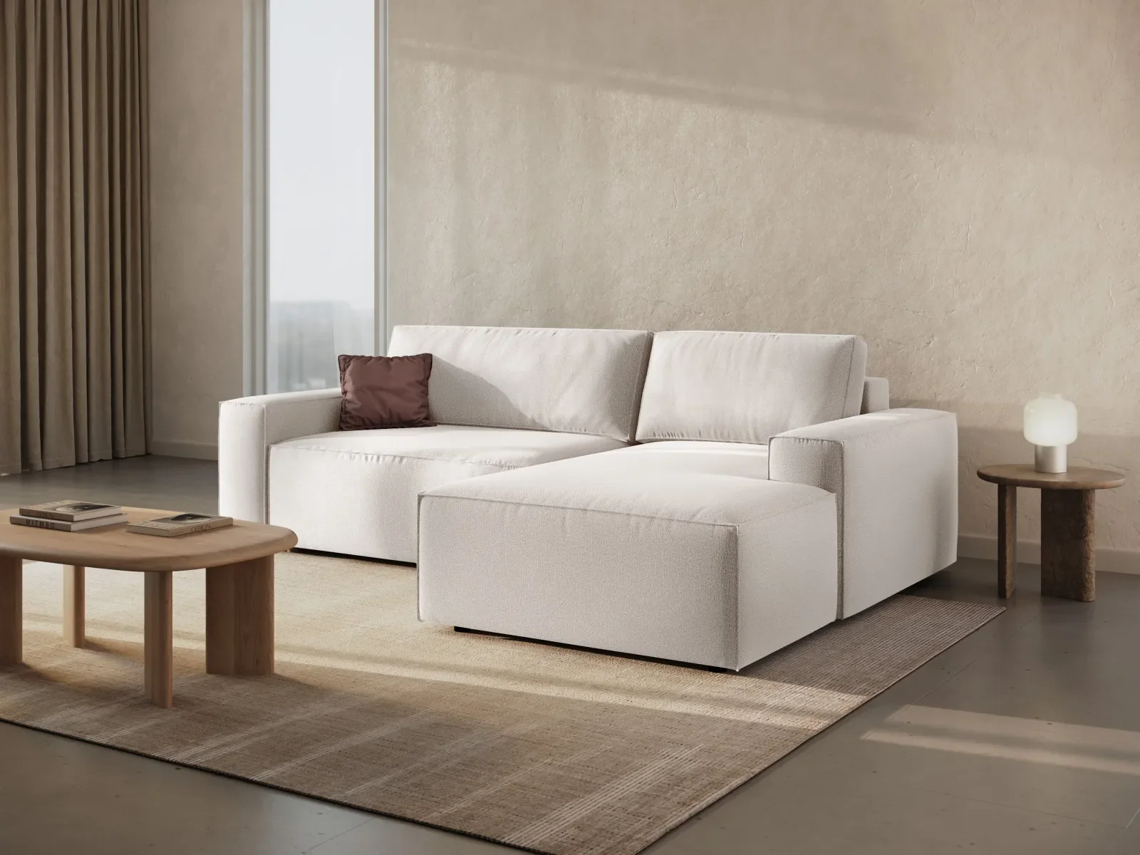 Jodie 3-Sitzer Ecksofa Rechts mit Schlaffunktion und Bettkasten mit Bezug aus Samt, Strukturstoff oder Boucle, 246x151 cm - Image 129