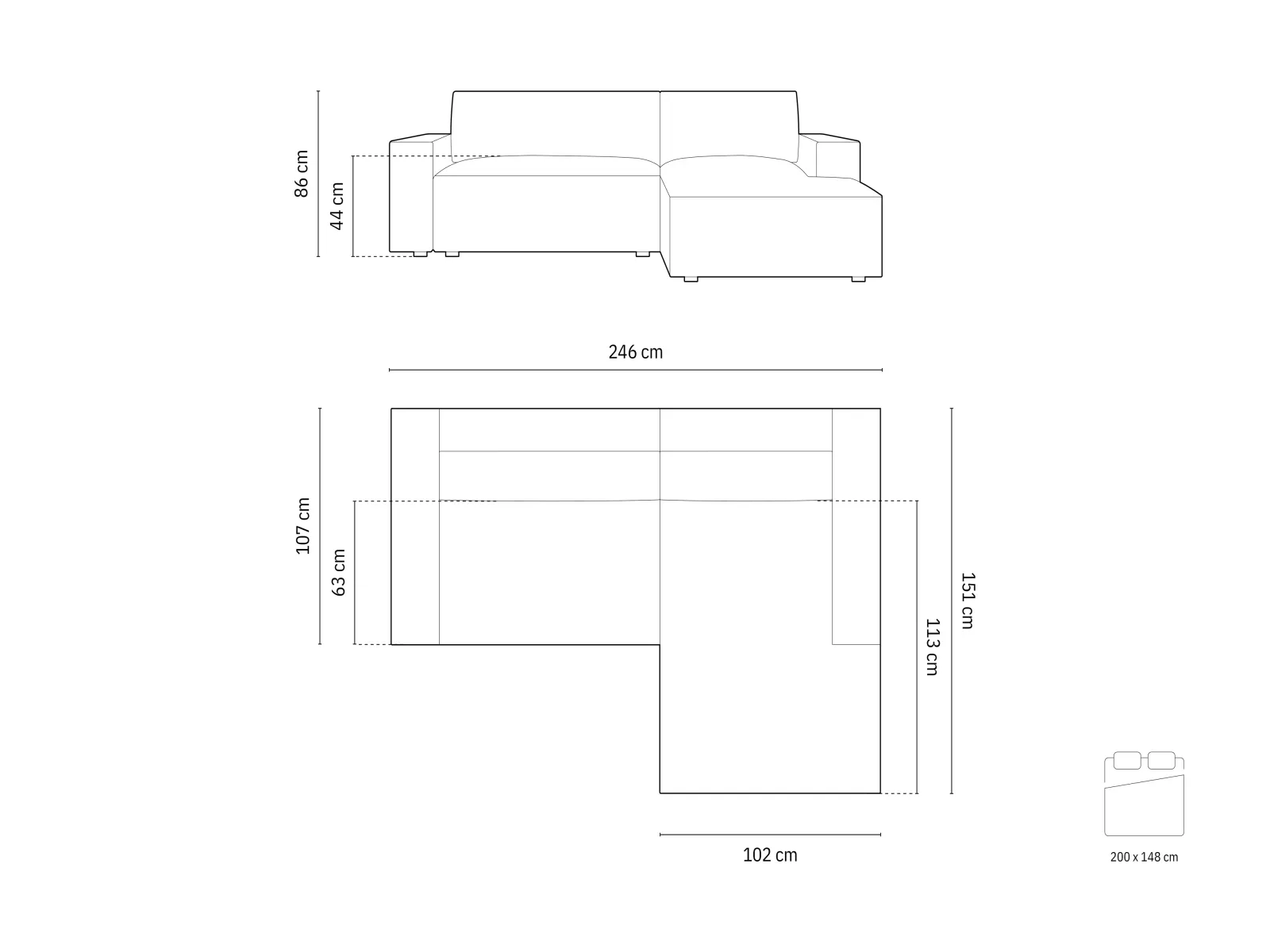 Jodie 3-Sitzer Ecksofa Rechts mit Schlaffunktion und Bettkasten mit Bezug aus Samt, Strukturstoff oder Boucle, 246x151 cm - Image 27