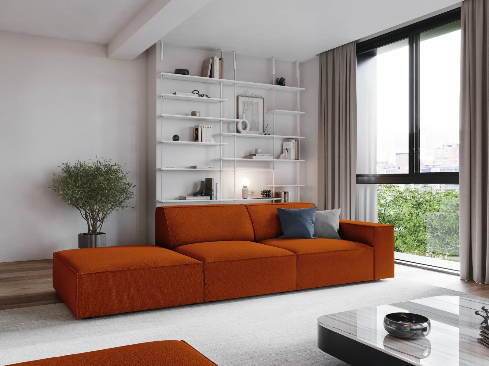 Jodie 3-Sitzer Sofa, Linke Seite offen, eckig, aus Samt oder Strukturstoff, 262x102 cm - Image 106