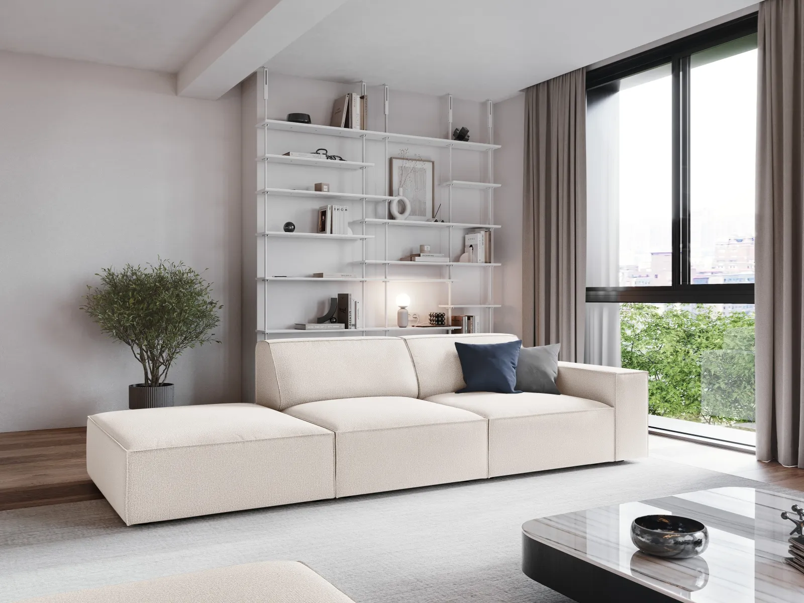 Jodie 3-Sitzer Sofa, Linke Seite offen, eckig, aus Samt oder Strukturstoff, 262x102 cm - Image 64