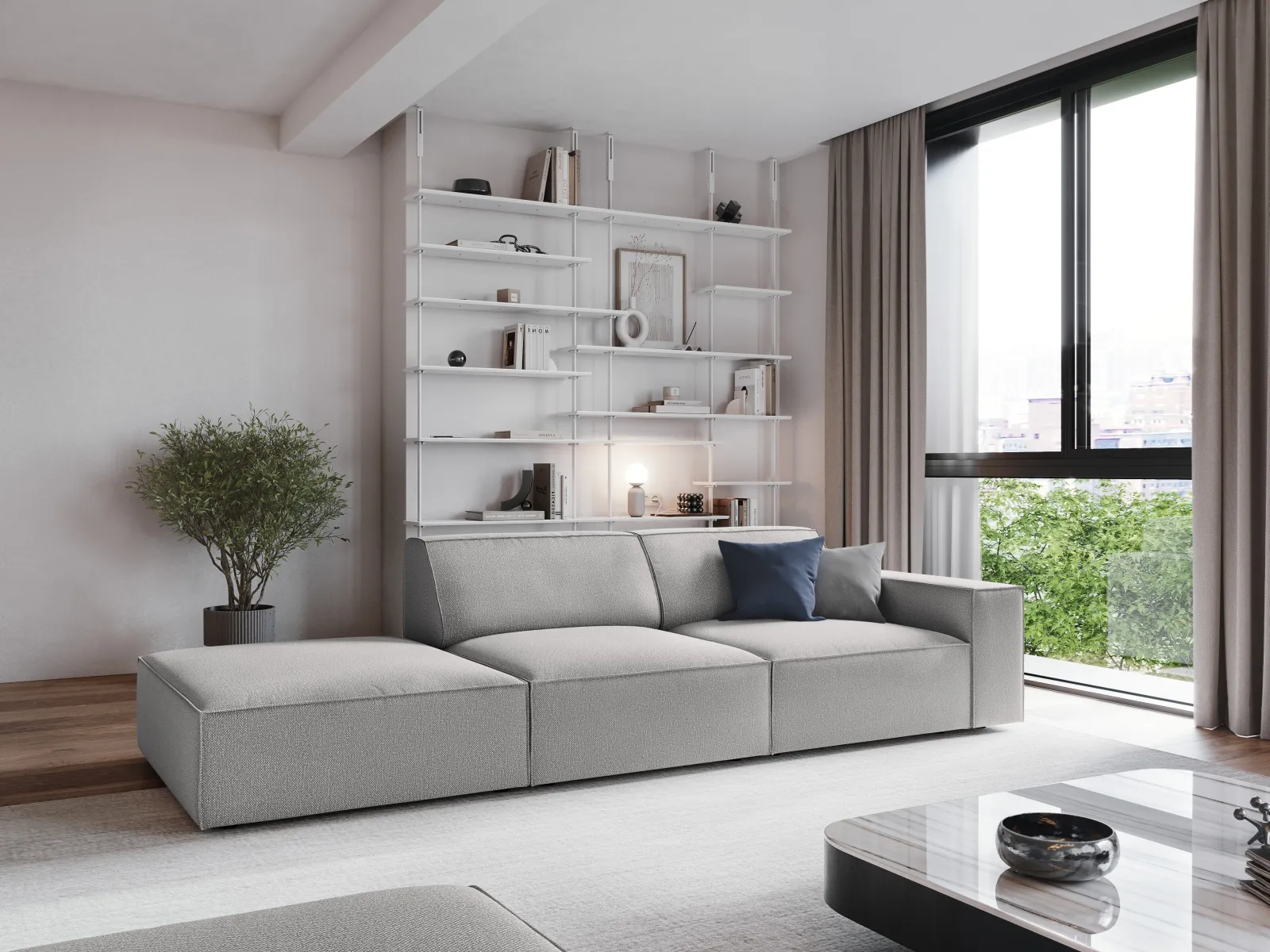 Jodie 3-Sitzer Sofa, Linke Seite offen, eckig, aus Samt oder Strukturstoff, 262x102 cm - Image 85