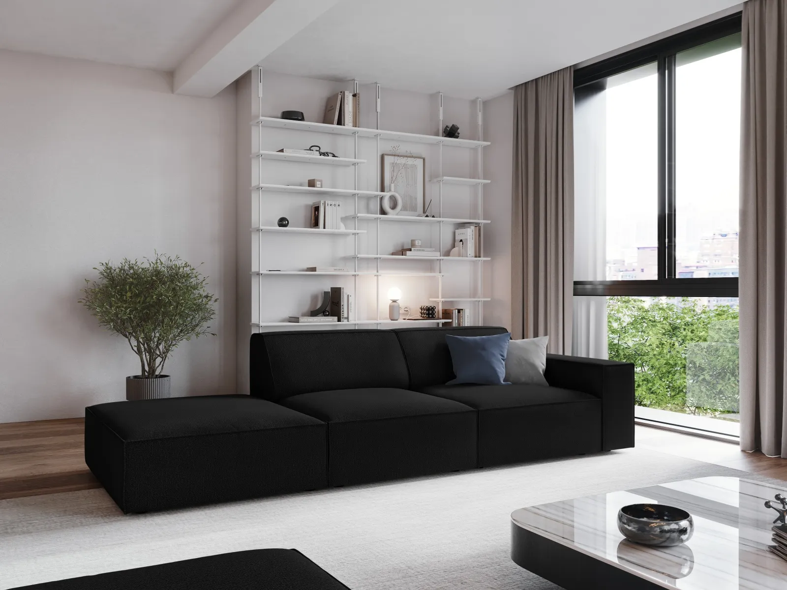 Jodie 3-Sitzer Sofa, Linke Seite offen, eckig, aus Samt oder Strukturstoff, 262x102 cm - Image 99