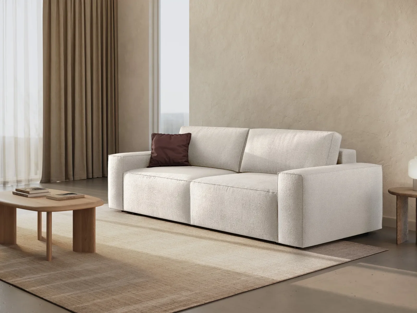 Jodie 3-Sitzer Sofa mit Schlaffunktion und Bettkasten, ausklappbar, aus Samt, Boucle oder Strukturstoff, 247x107 cm - Image 2
