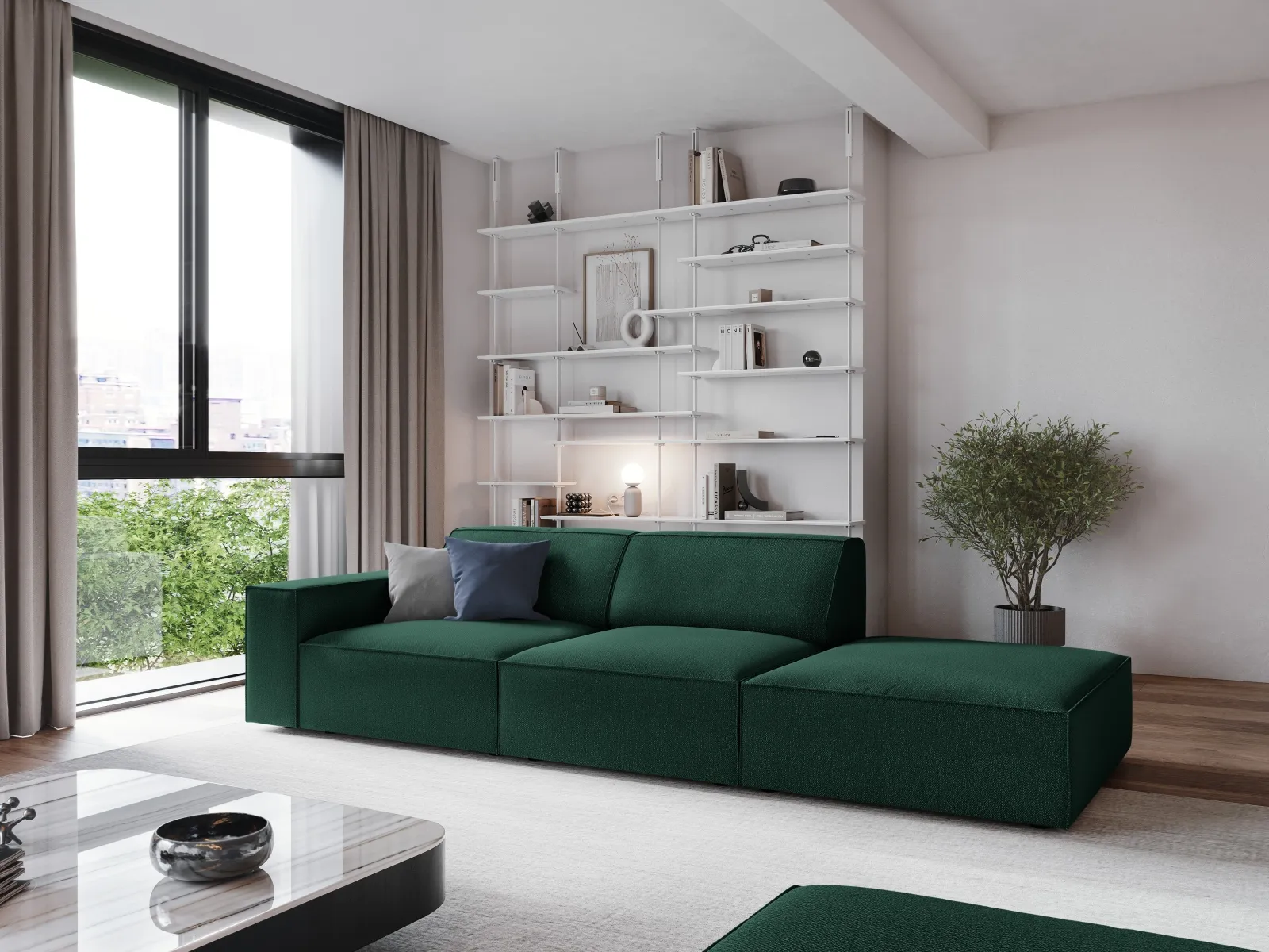 Jodie 3-Sitzer Sofa, Rechte Seite offen, eckig, aus Samt oder Strukturstoff, 262x102 cm - Image 71