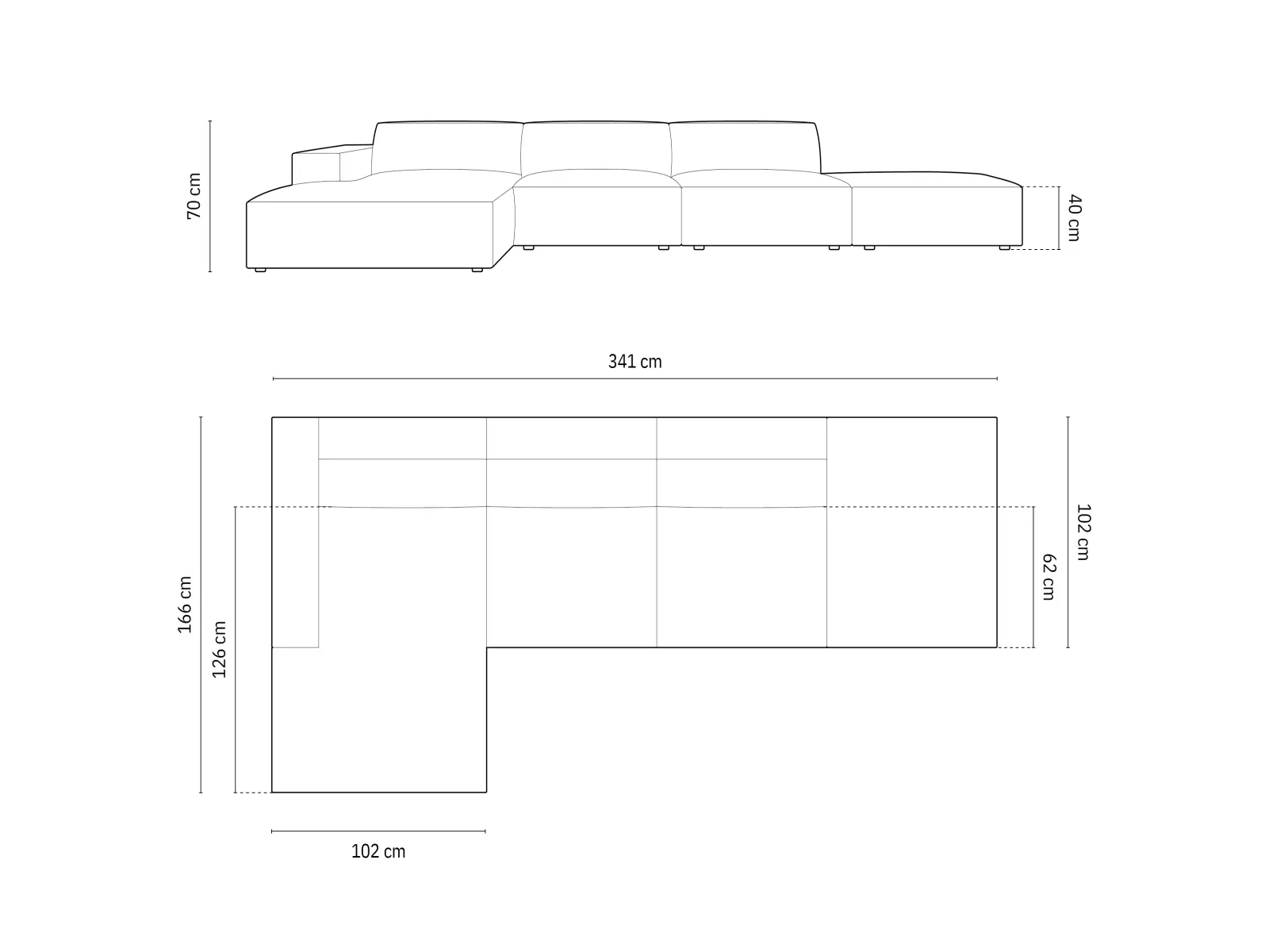 Jodie 4-Sitzer Ecksofa Links 341x166 cm - Image 97