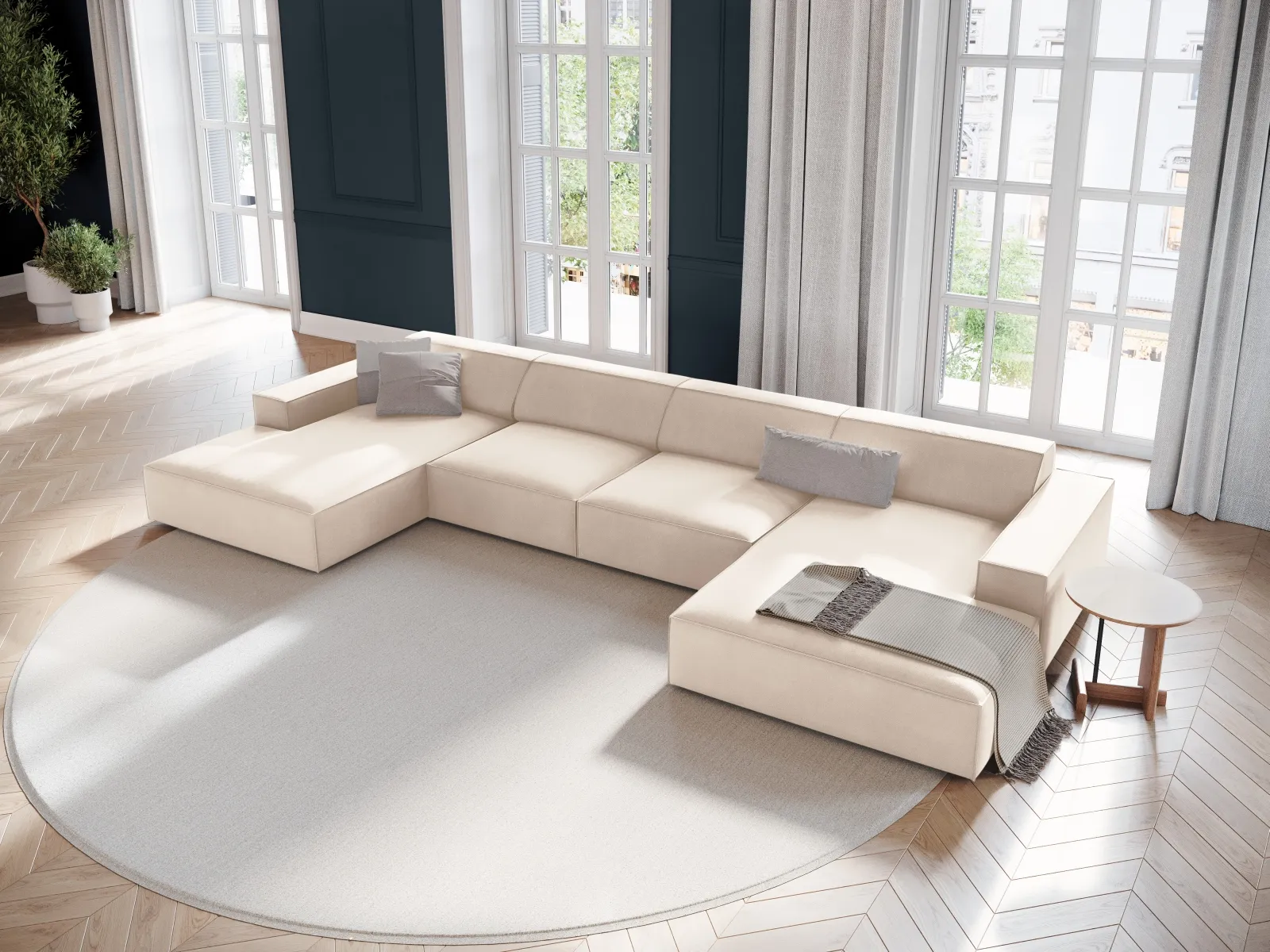 Jodie 6-Sitzer Panorama-Ecksofa symmetrisch, aus Samt oder Strukturstoff, 364x166 cm - Image 2