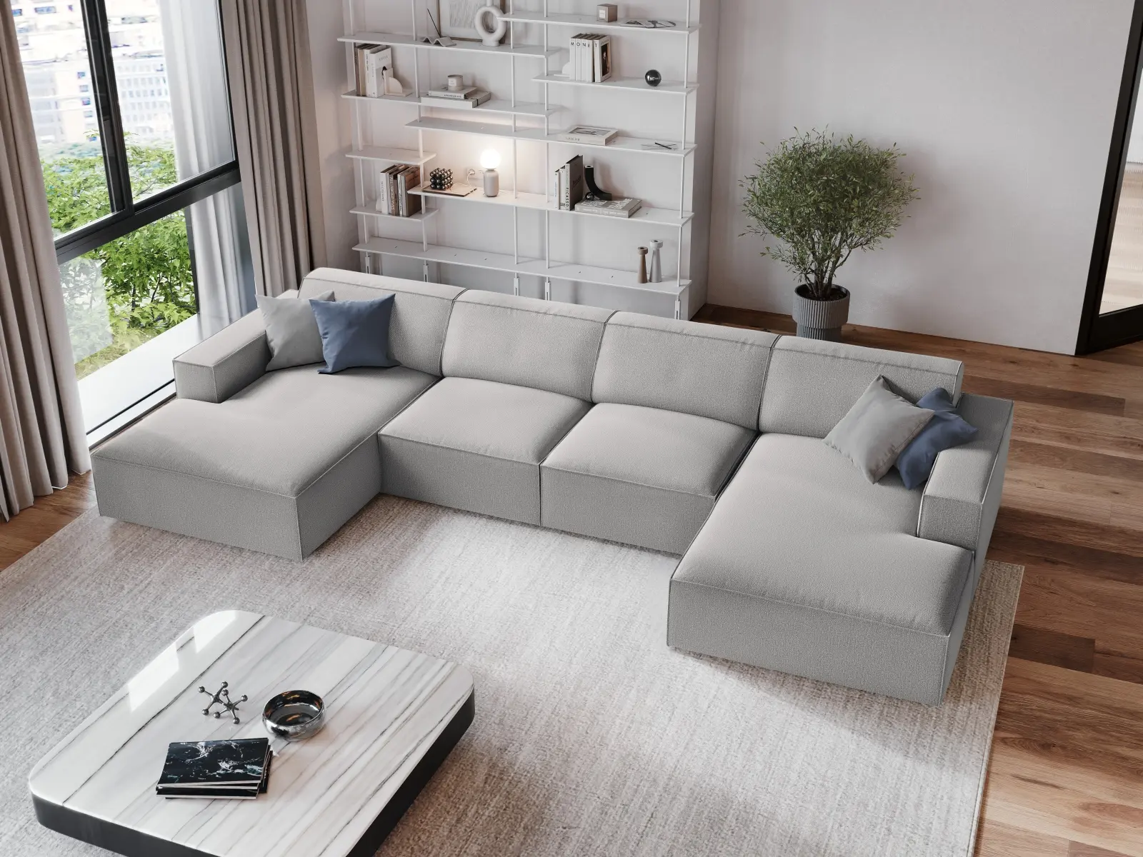 Jodie 6-Sitzer Panorama-Ecksofa symmetrisch, aus Samt oder Strukturstoff, 364x166 cm - Image 66