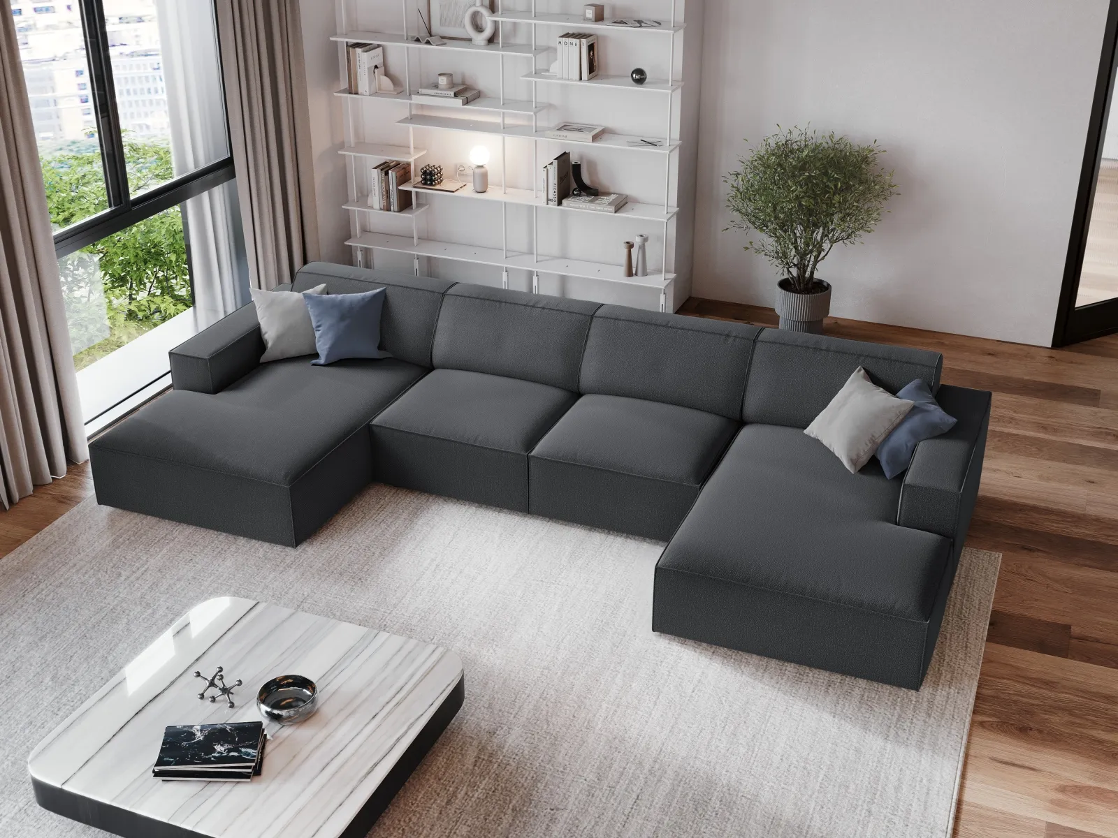 Jodie 6-Sitzer Panorama-Ecksofa symmetrisch, aus Samt oder Strukturstoff, 364x166 cm - Image 72