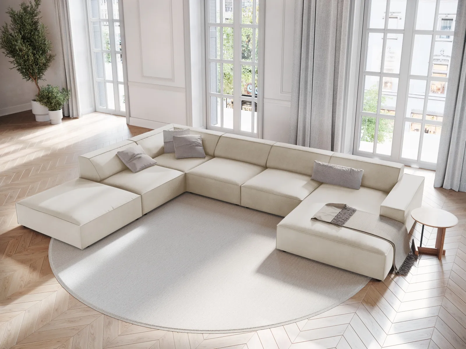 Jodie 7-Sitzer Panorama-Ecksofa, Linke Seite, aus Samt oder Strukturstoff, 364x262 cm - Image 37