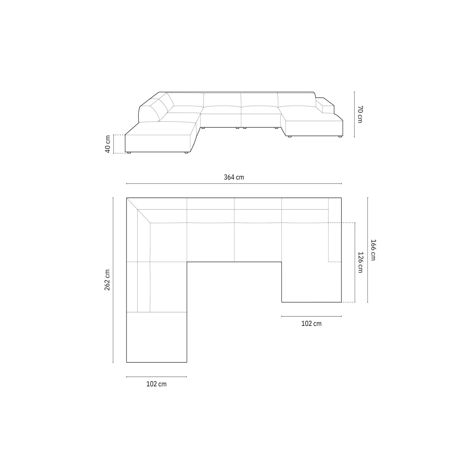 Jodie 7-Sitzer Panorama-Ecksofa, Linke Seite, aus Samt oder Strukturstoff, 364x262 cm - Image 46