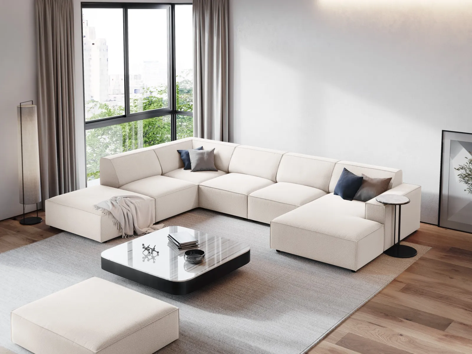Jodie 7-Sitzer Panorama-Ecksofa, Linke Seite, aus Samt oder Strukturstoff, 364x262 cm - Image 49