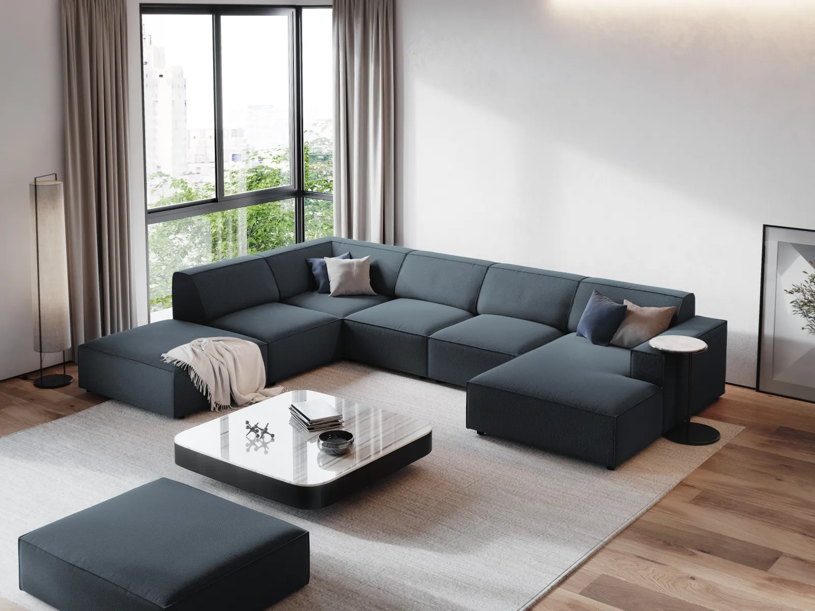 Jodie 7-Sitzer Panorama-Ecksofa, Linke Seite, aus Samt oder Strukturstoff, 364x262 cm - Image 61