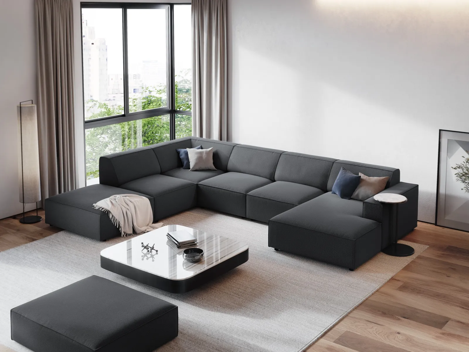 Jodie 7-Sitzer Panorama-Ecksofa, Linke Seite, aus Samt oder Strukturstoff, 364x262 cm - Image 73