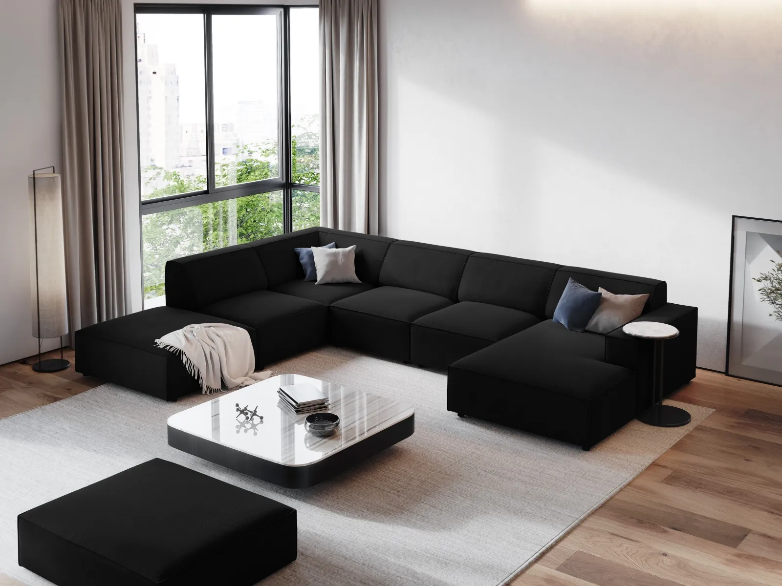 Jodie 7-Sitzer Panorama-Ecksofa, Linke Seite, aus Samt oder Strukturstoff, 364x262 cm - Image 79