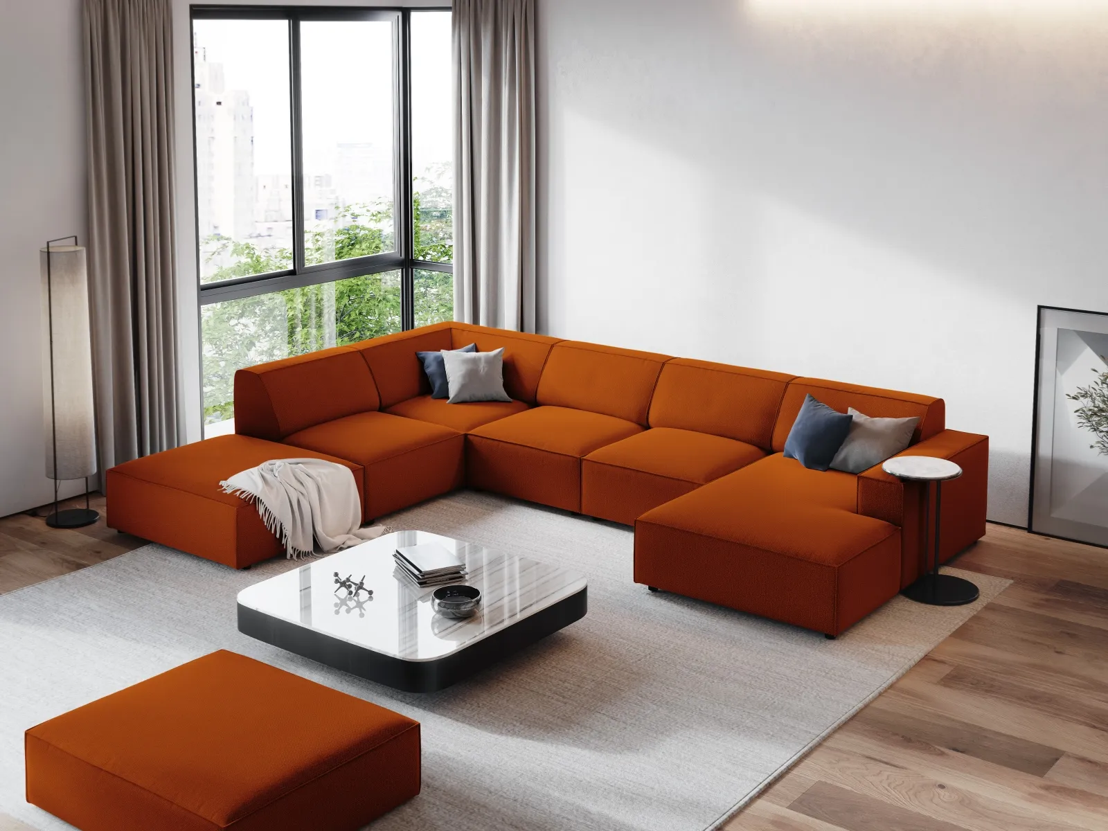 Jodie 7-Sitzer Panorama-Ecksofa, Linke Seite, aus Samt oder Strukturstoff, 364x262 cm - Image 85