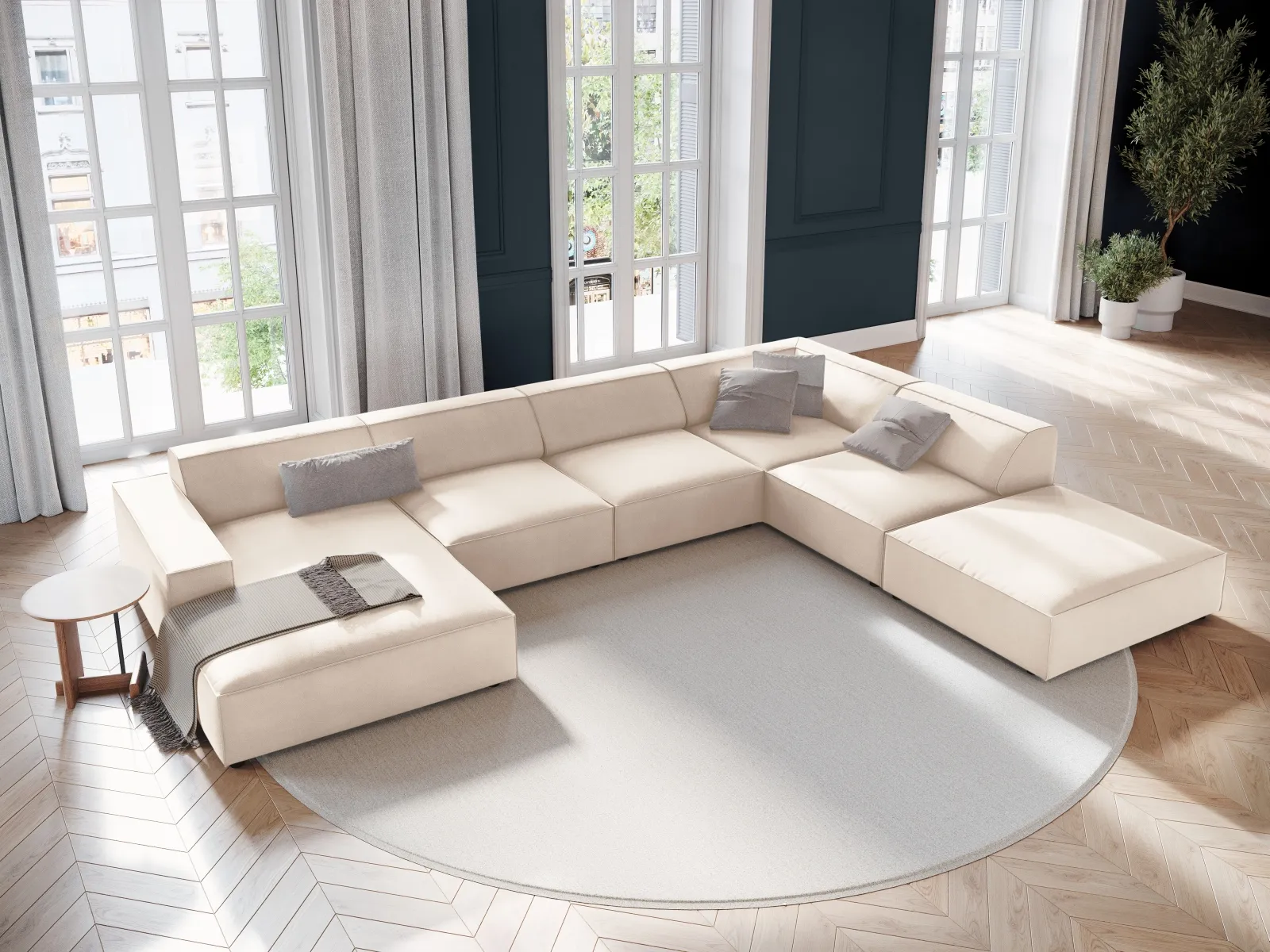 Jodie 7-Sitzer Panorama-Ecksofa, Rechte Seite, aus Samt oder Strukturstoff, 364x262 cm - Image 2