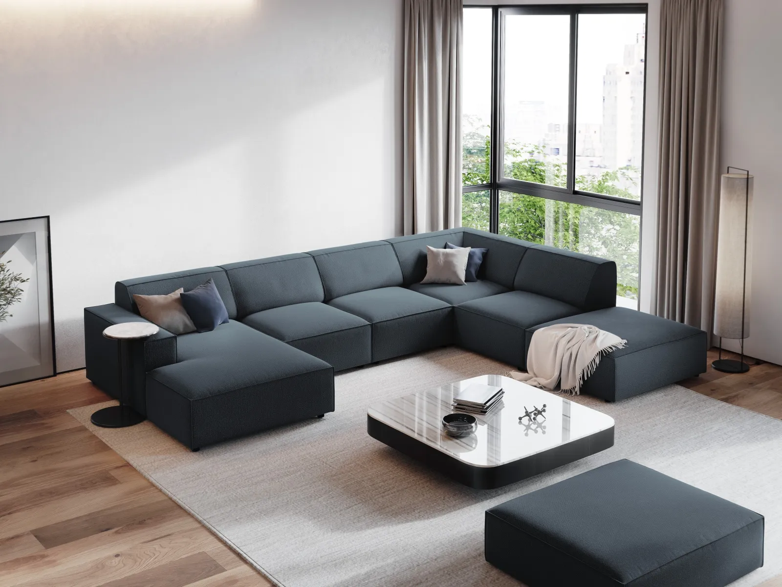 Jodie 7-Sitzer Panorama-Ecksofa, Rechte Seite, aus Samt oder Strukturstoff, 364x262 cm - Image 60